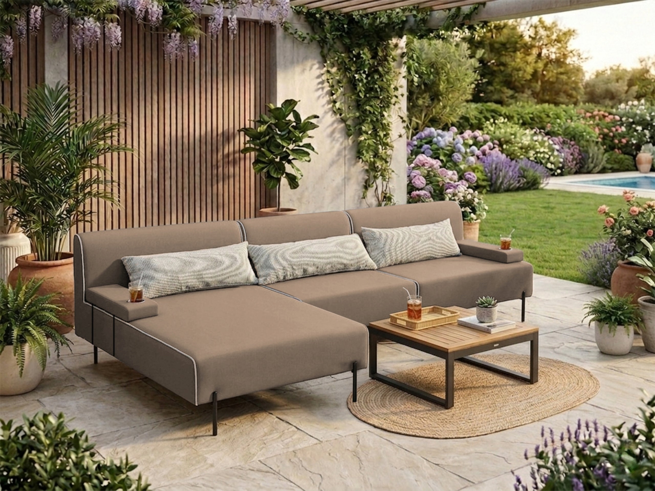 Garden corner sofa Borneo S - Beige 300x170 cm Set LEFT