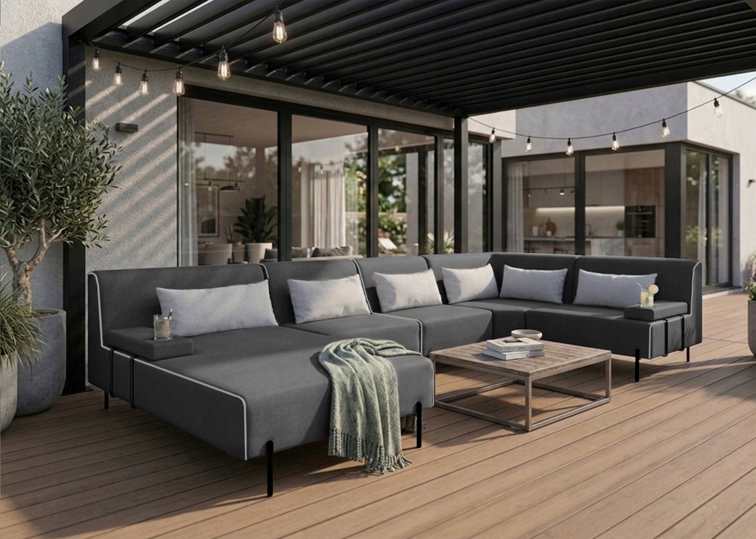 Garden corner sofa Borneo XL - Dark grey 370x222 cm Set Right