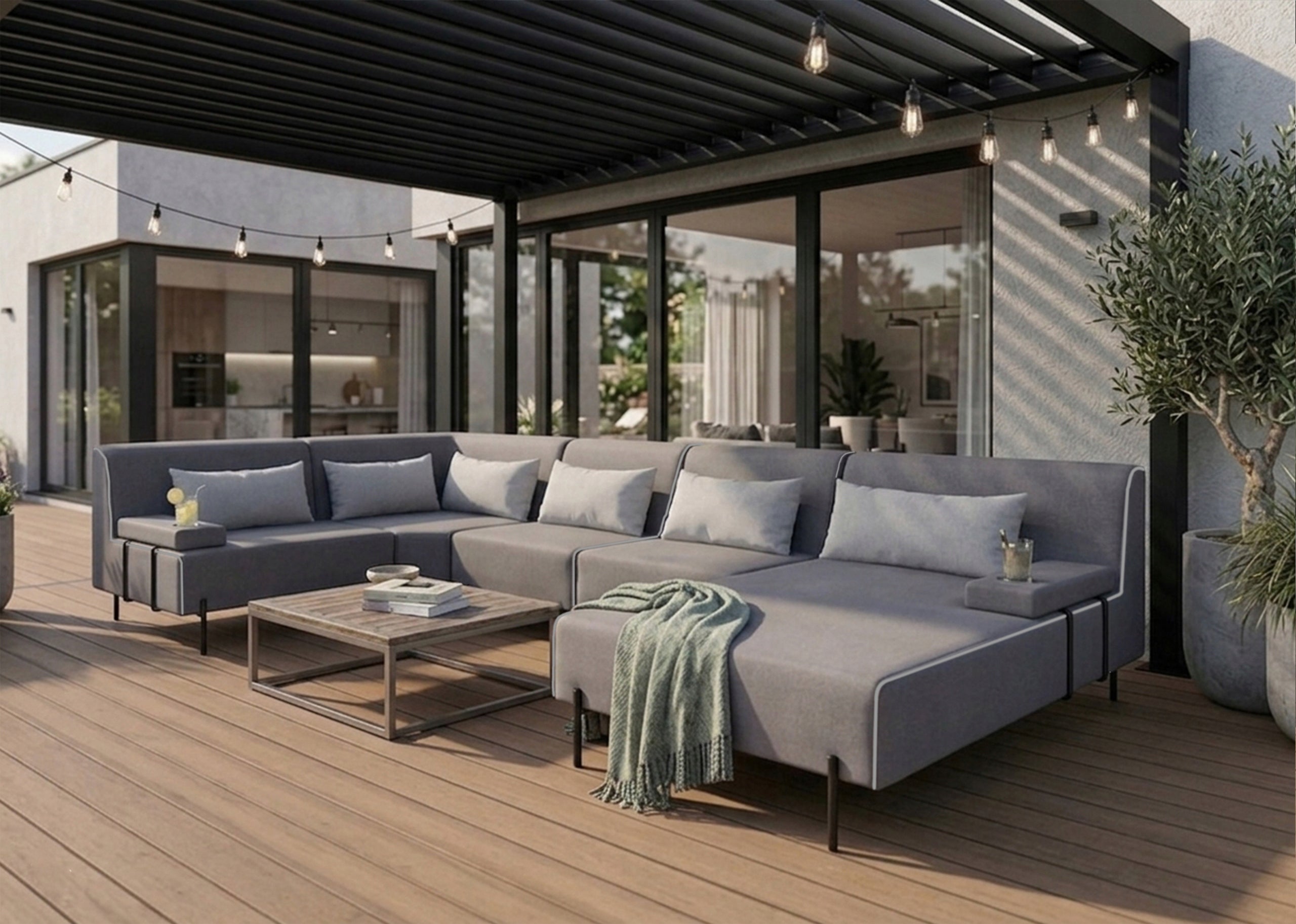 Garden corner sofa Borneo XL - Grey 370x222 cm Set Right