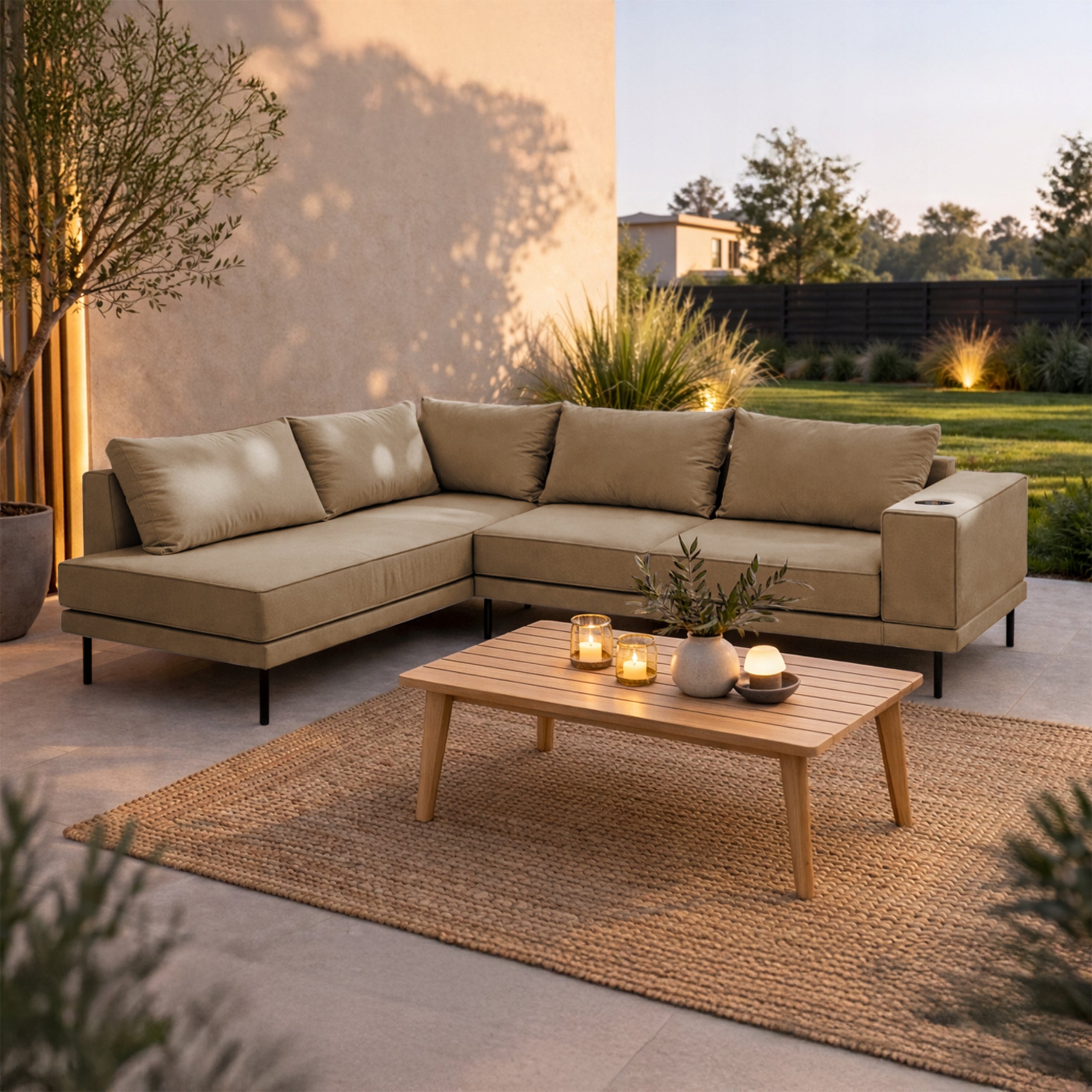 Garden corner sofa VOLARO 268x202 cm Holiday set LEFT - BROWN