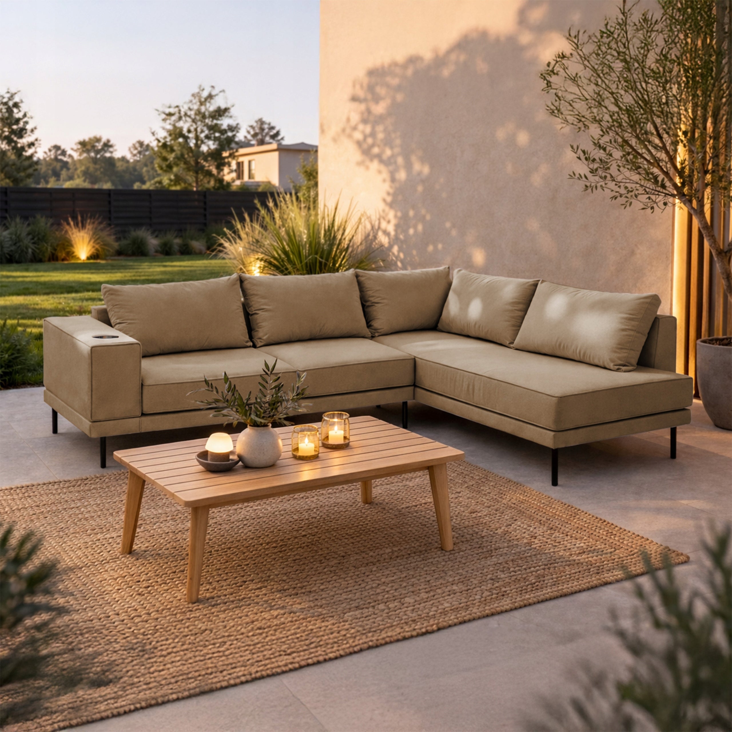 Garden corner sofa VOLARO 268x202 cm Seating set RIGHT - BROWN