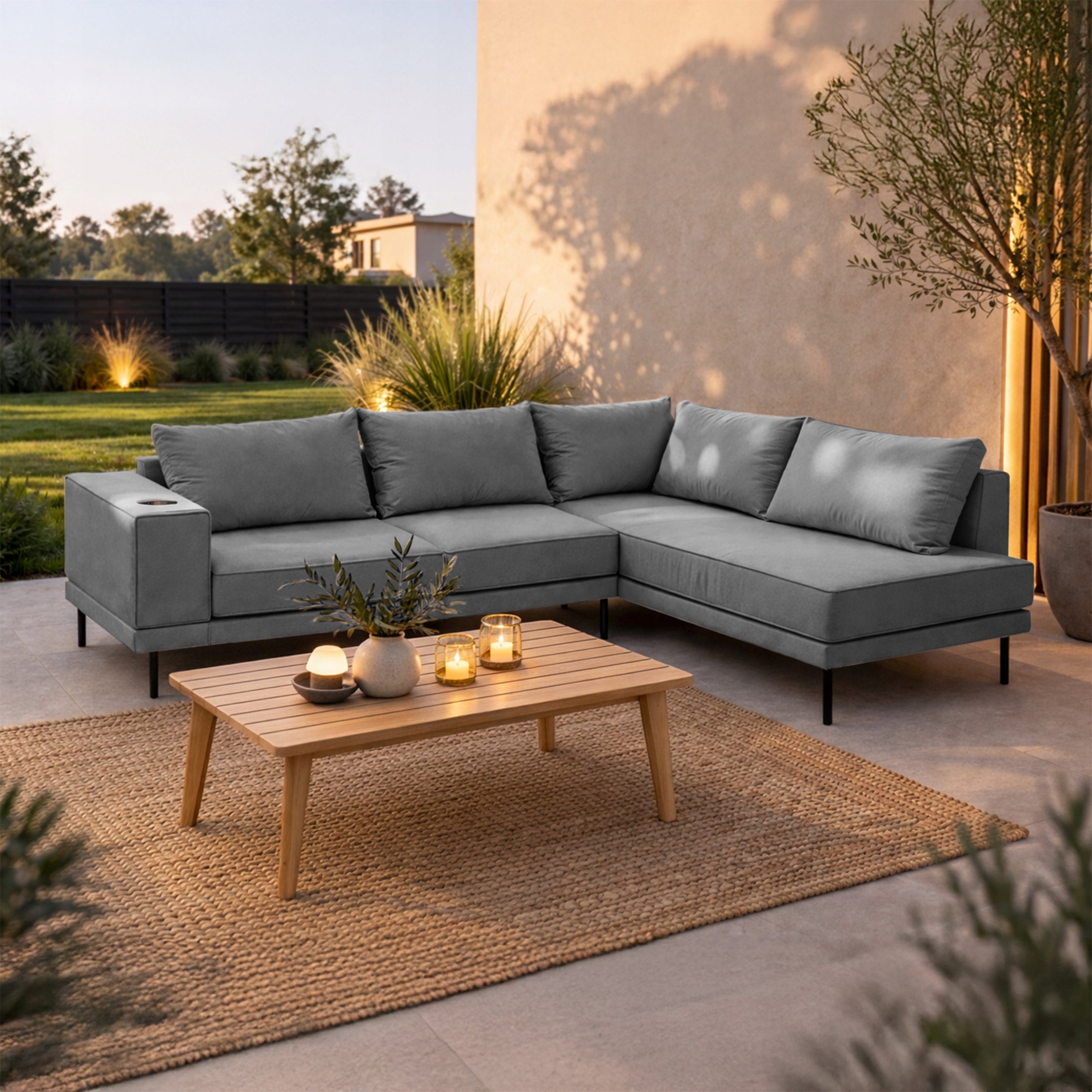 Garden corner sofa VOLARO 268x202cm Seating set RIGHT - DARK GREY