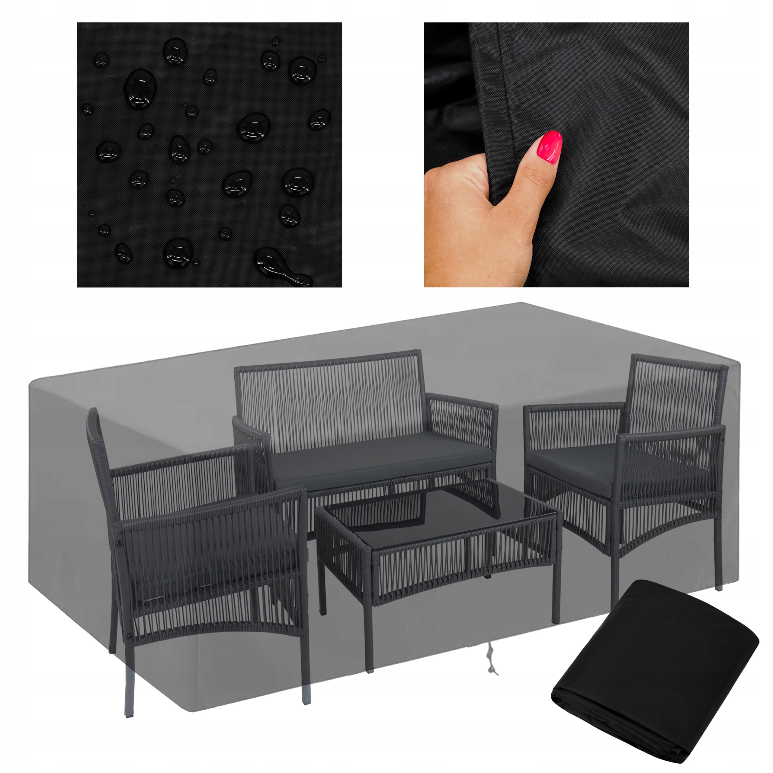 Garden cover for set 215 x 135 x 105 cm black