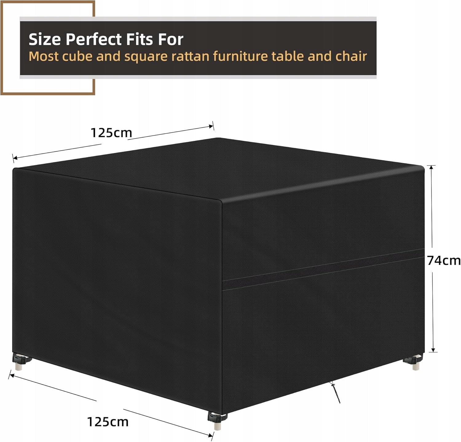 Garden cover for table 125 x 125 x 74 cm black Packaging status original