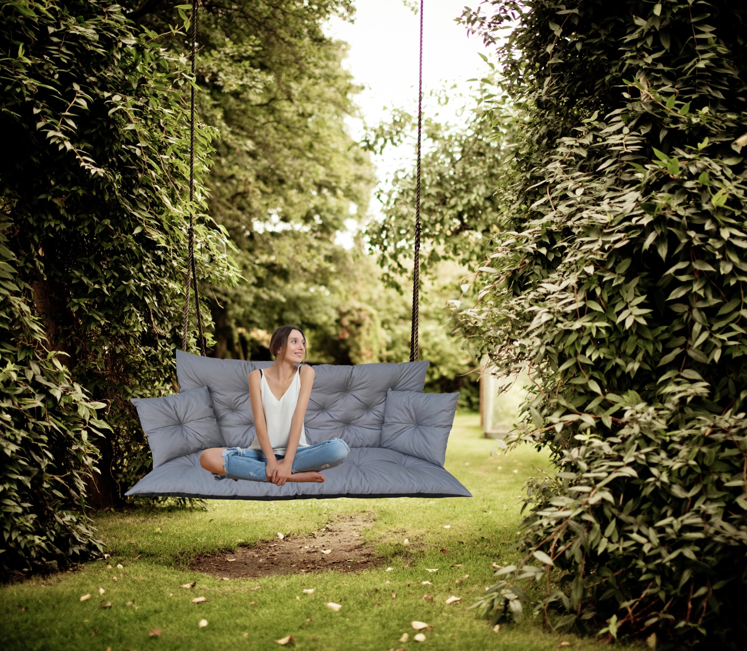 Garden cushion for swing bench pallet 120x60x50 + 2 pillows 40x40 Cushion thickness 10 cm