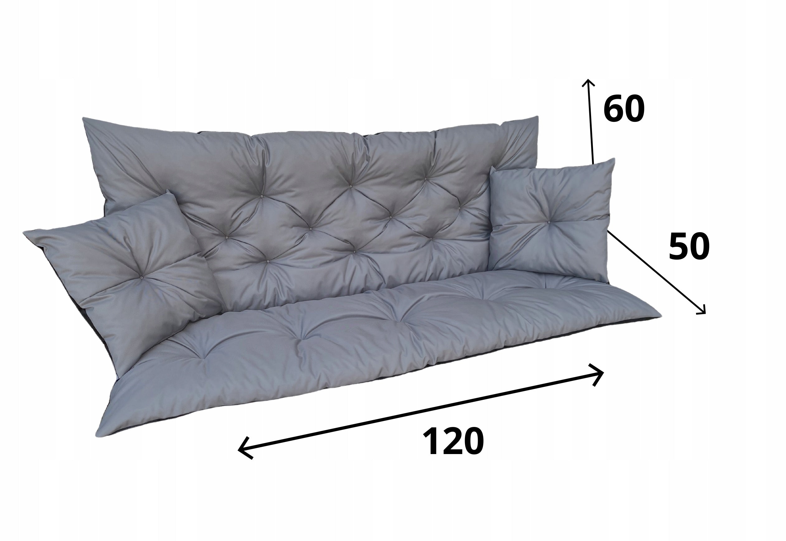 Garden cushion for swing bench pallet 120x60x50 + 2 pillows 40x40 Pillow width 110 cm