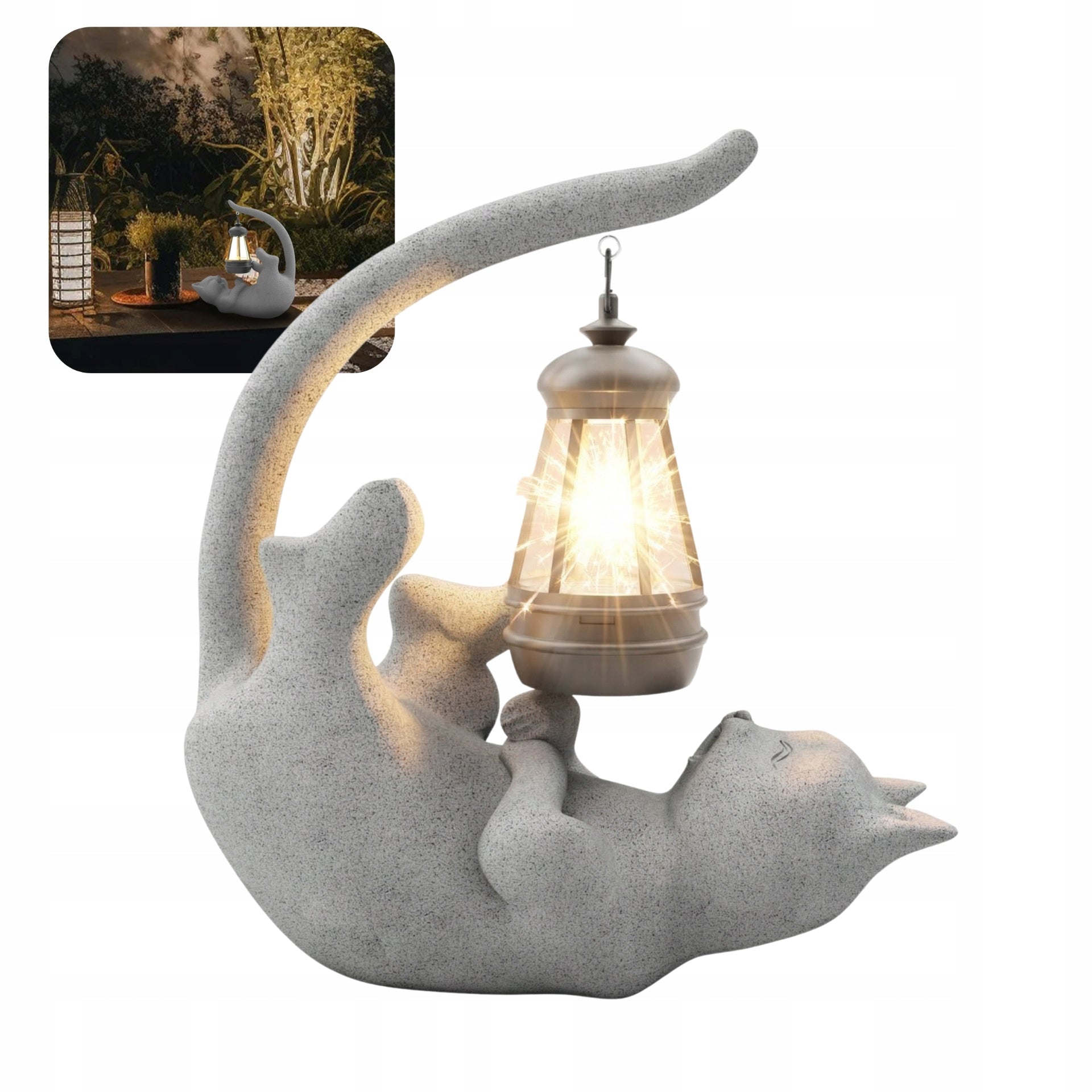 Garden decoration cat with solar lamp LED lantern for terrace balcony 24cm