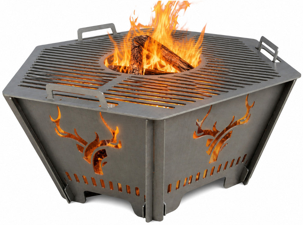 Garden fireplace Deer with grate 2in1 folding steel 3mm 74x34 per plot Packaging status original