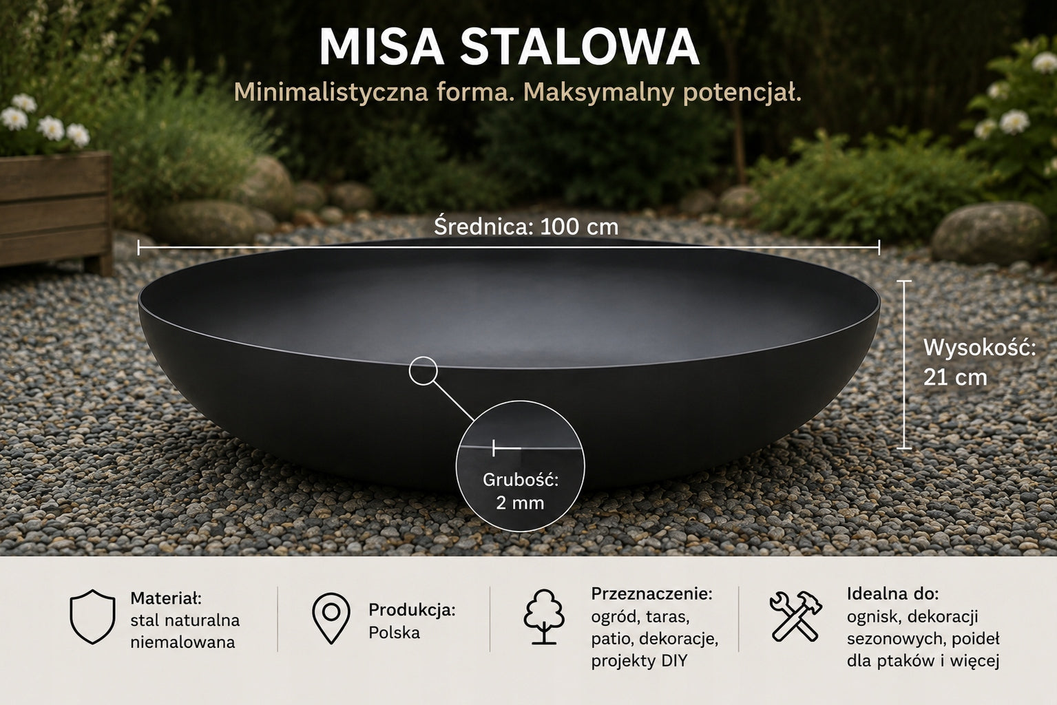 Garden fireplace bottom bowl steel metal 100cm planter pond Grate diameter / width 100 cm