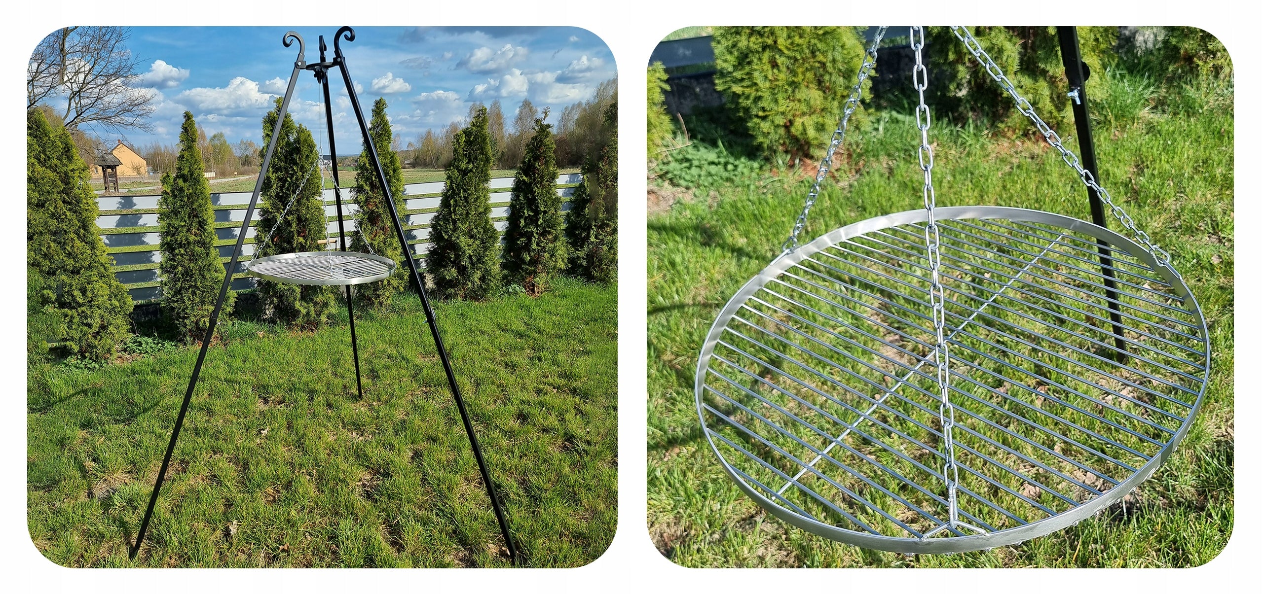 Garden fireplace grill – tripod NiKMET 200 cm | Stainless steel grate 60 cm Grill height 175 cm