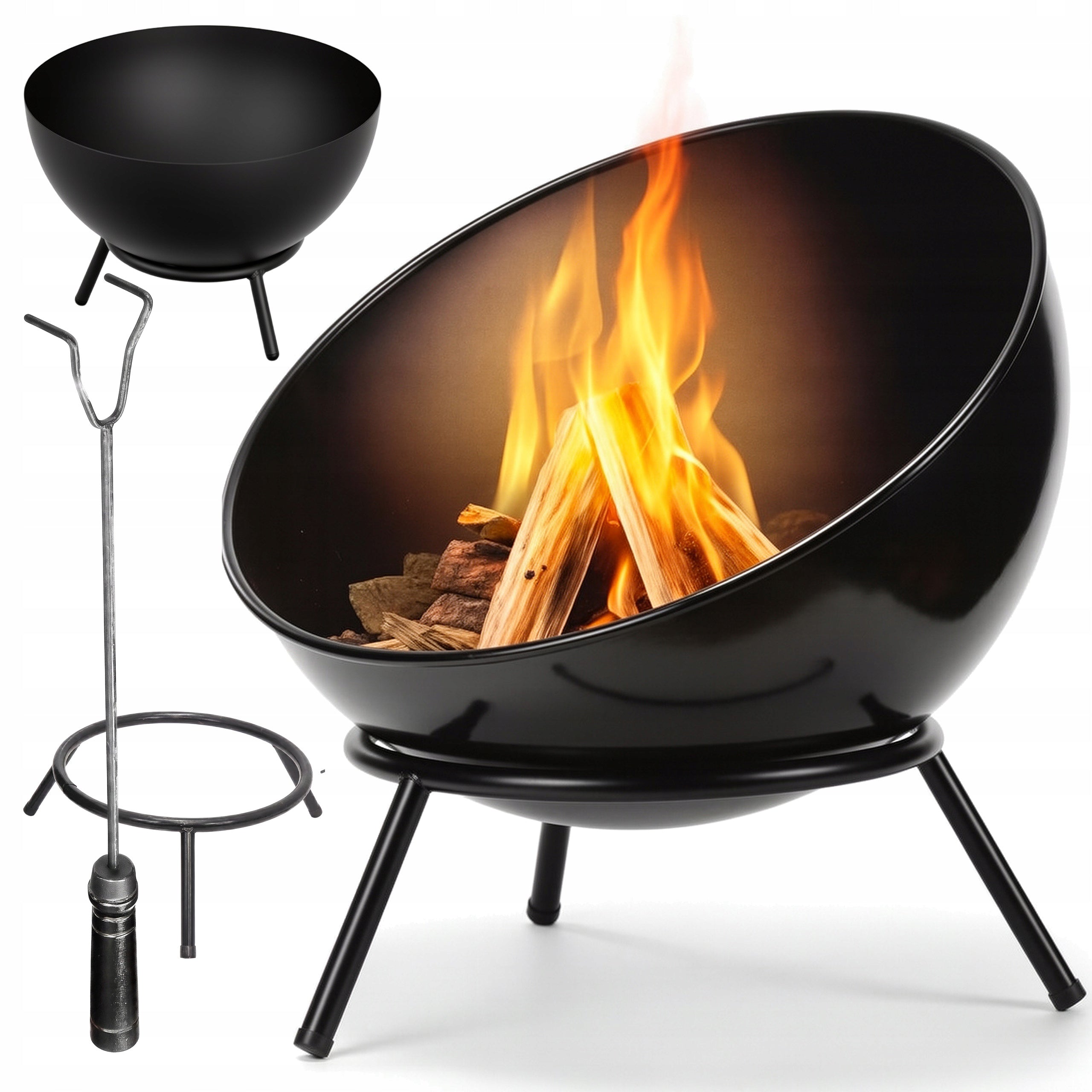 Garden fireplace large steel for fireplace grill tripod 57cm + poker