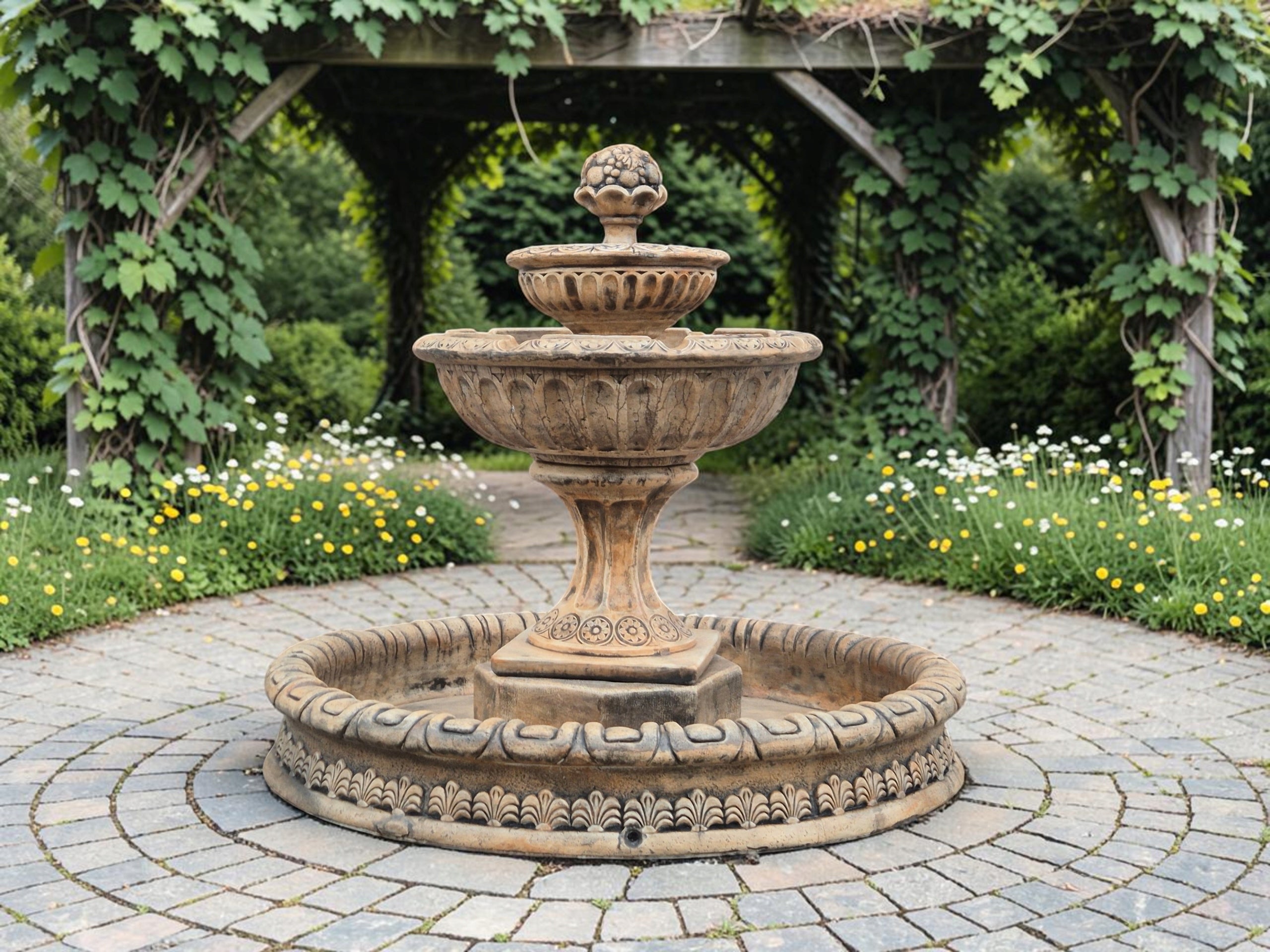 Garden fountain Ebro with Bottom 140cm Arkansas white concrete conglomerate Ag-Bet Type fountain (pump)