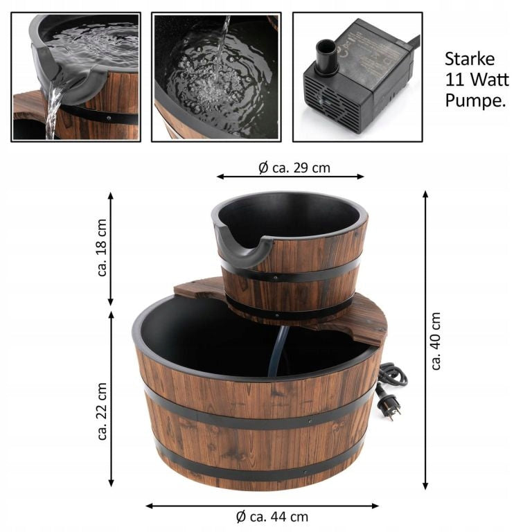 Garden fountain - fountain with two wooden buckets Manufacturer Garthen