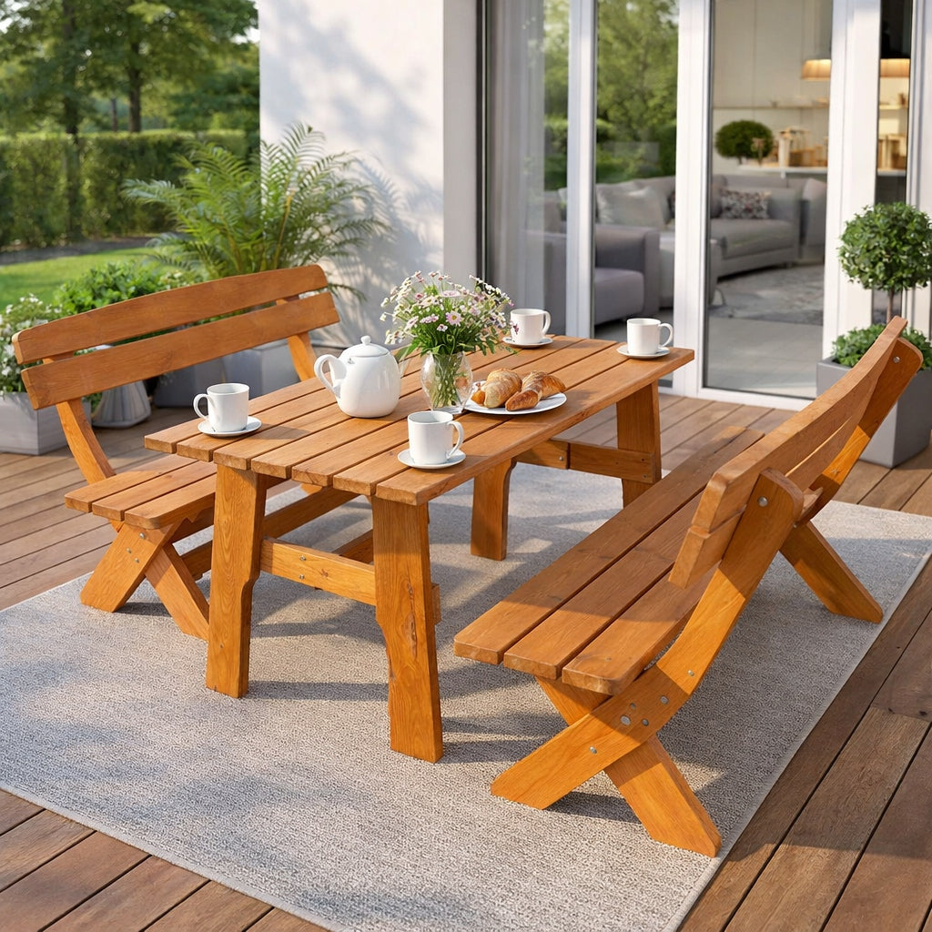 Garden furniture 6-person ICT wooden set table + 2 benches Packaging status original