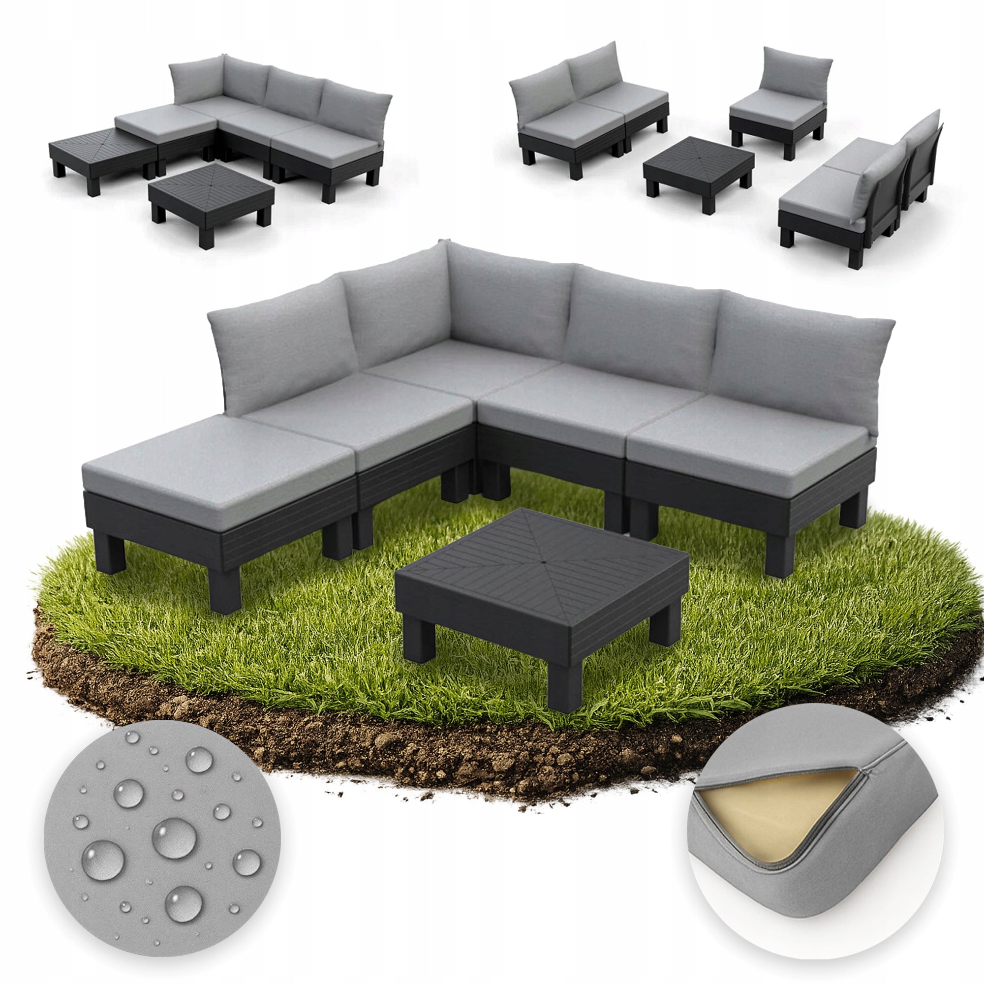 Garden furniture corner Keter Element rattan grey 5 elements set