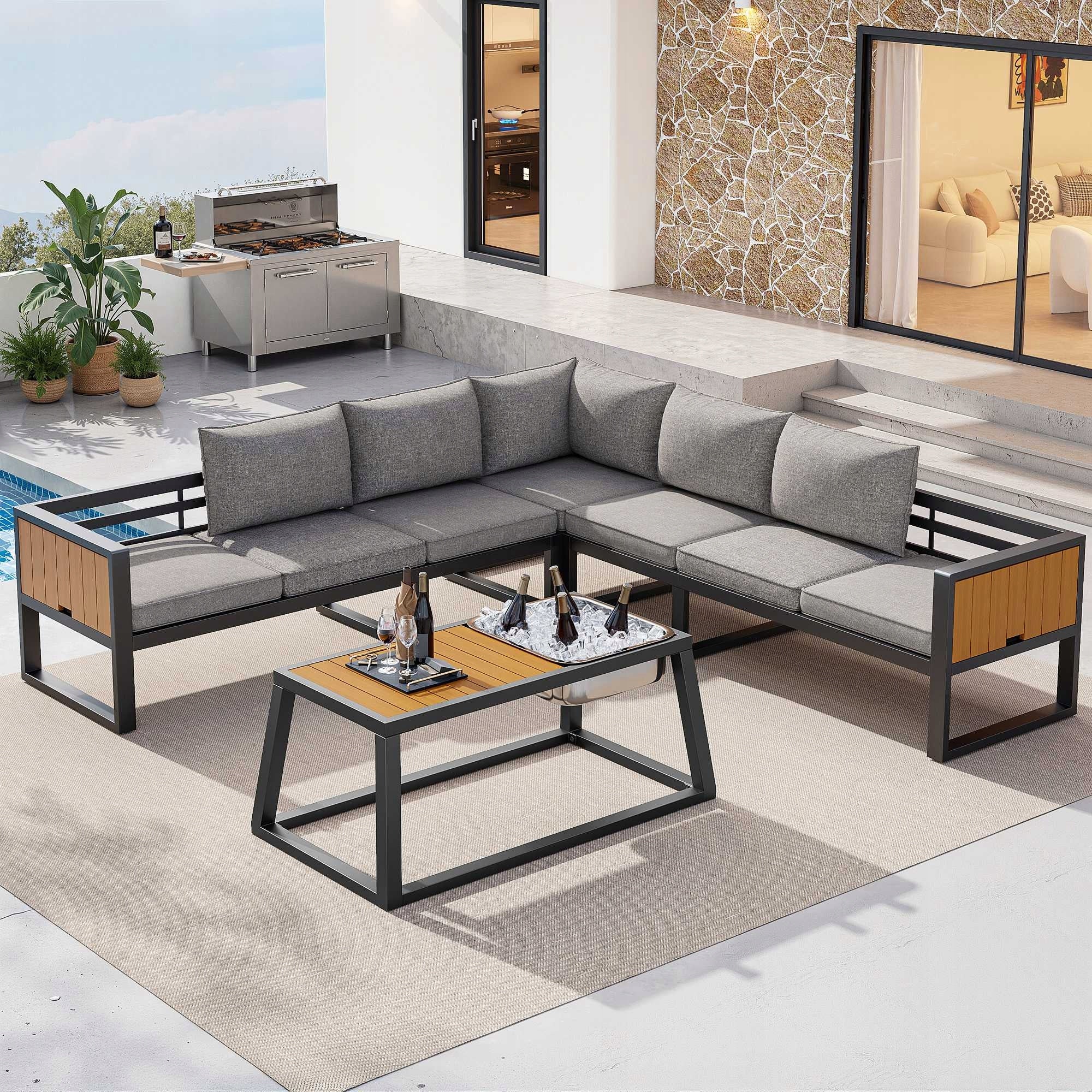 Garden furniture modular set grey beige adjustable backrest balcony terrace Manufacturer Arhatreya