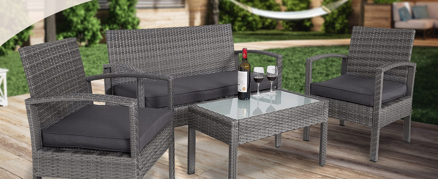 Garden furniture polyrattan 3x cushions 2x armchair bench table set grey Main material rattan