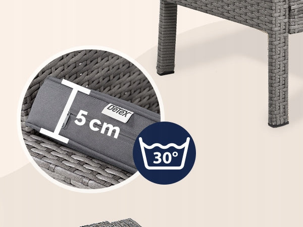 Garden furniture polyrattan 3x cushions 2x armchair bench table set grey Manufacturer Casaria