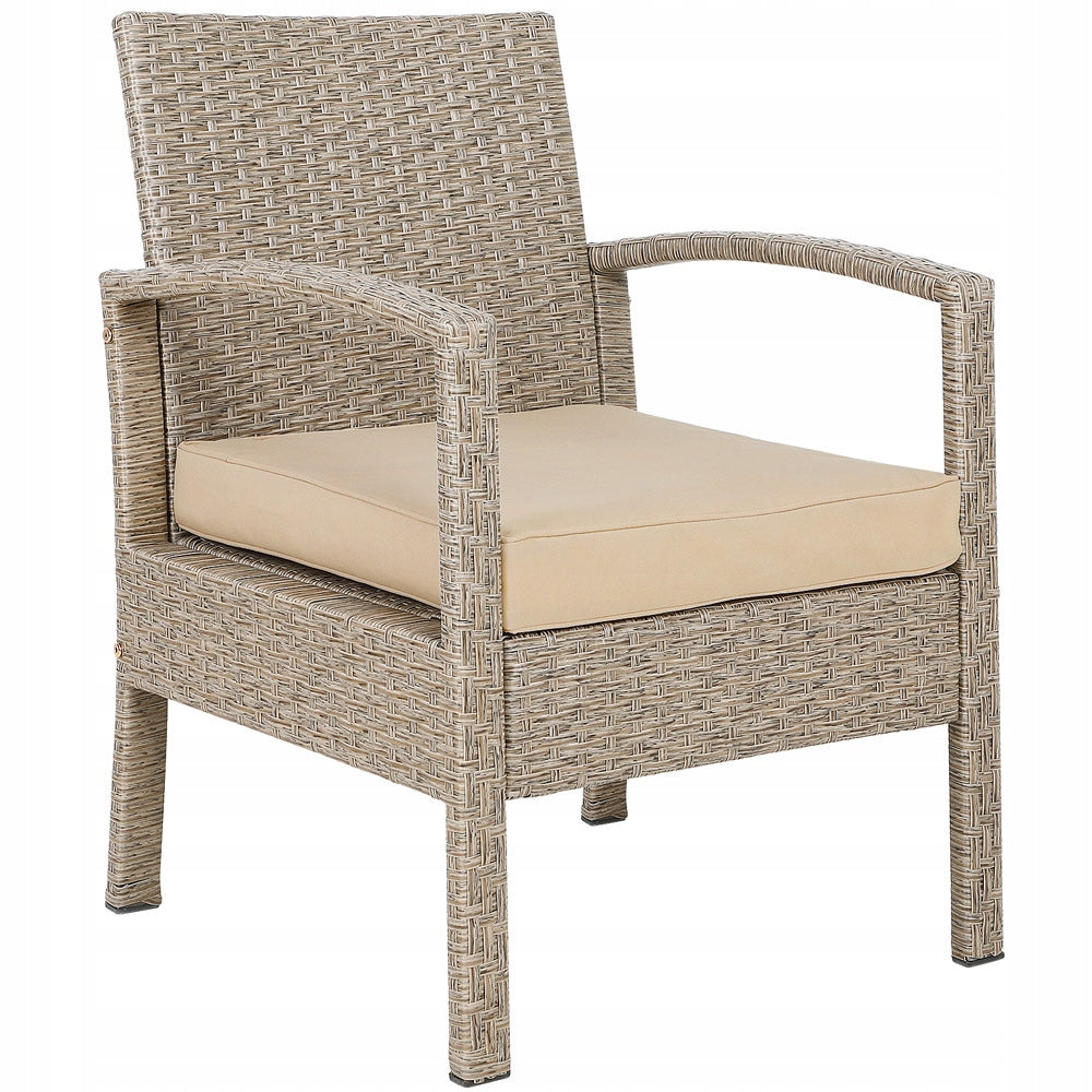 Garden furniture polyrattan 3x pillows 2x armchair bench table set beige Number of items in the set 7