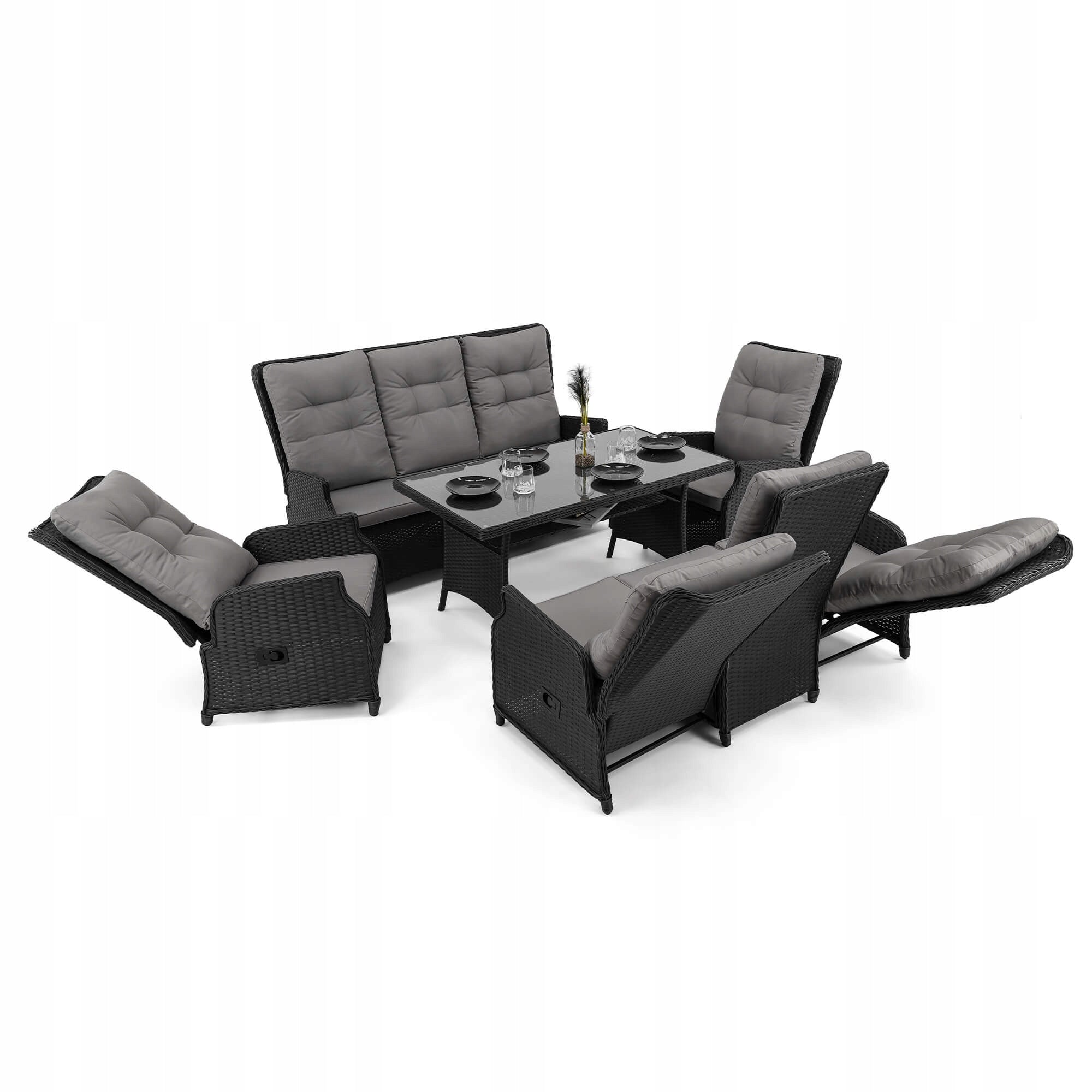 Garden furniture rattan ALICANTE BIG Black cushions grey Manufacturer code ALICANTECZSZ