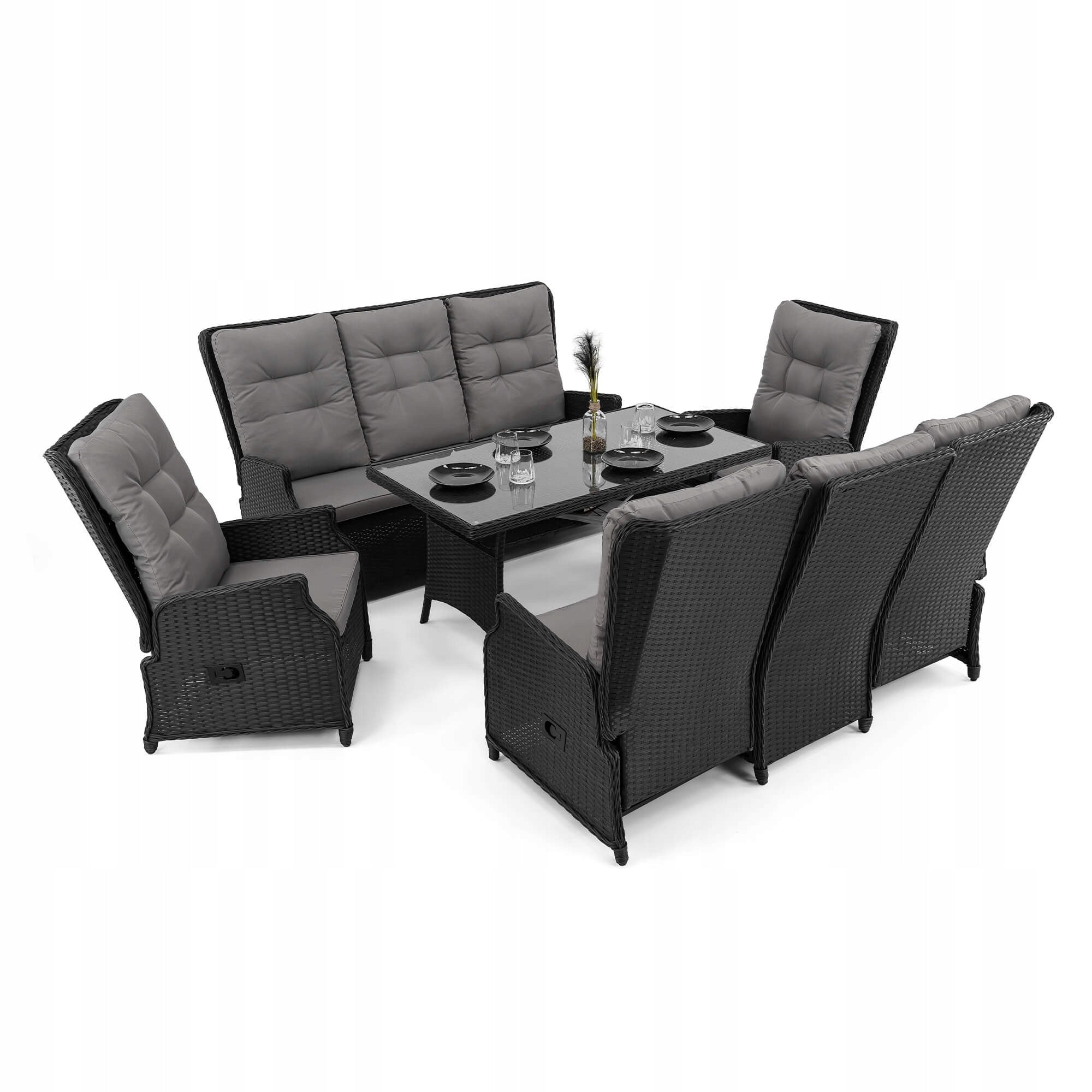 Garden furniture rattan ALICANTE BIG Black cushions grey