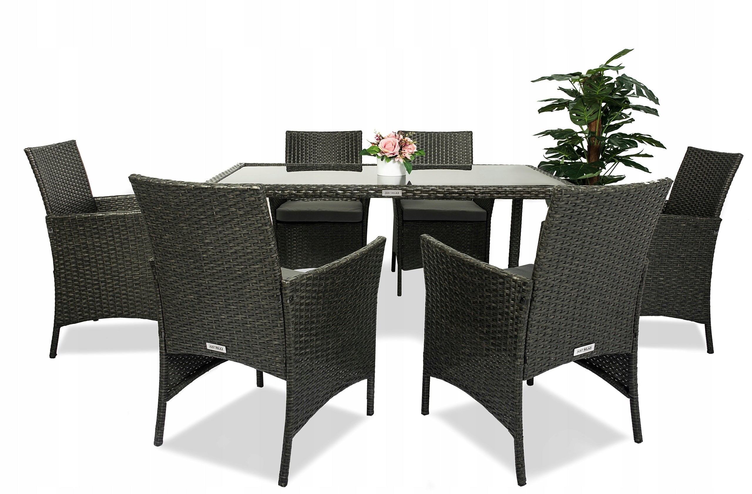 Garden furniture rattan armchair x6 + TABLE 150 Brown Dark 6 people GLASS Manufacturer Just Relax