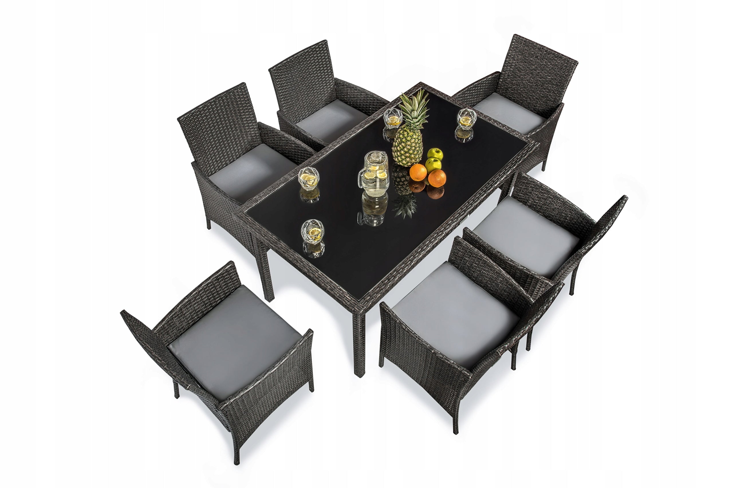 Garden furniture rattan armchair x6 + TABLE 150 Brown Dark 6 people GLASS Number of people 6