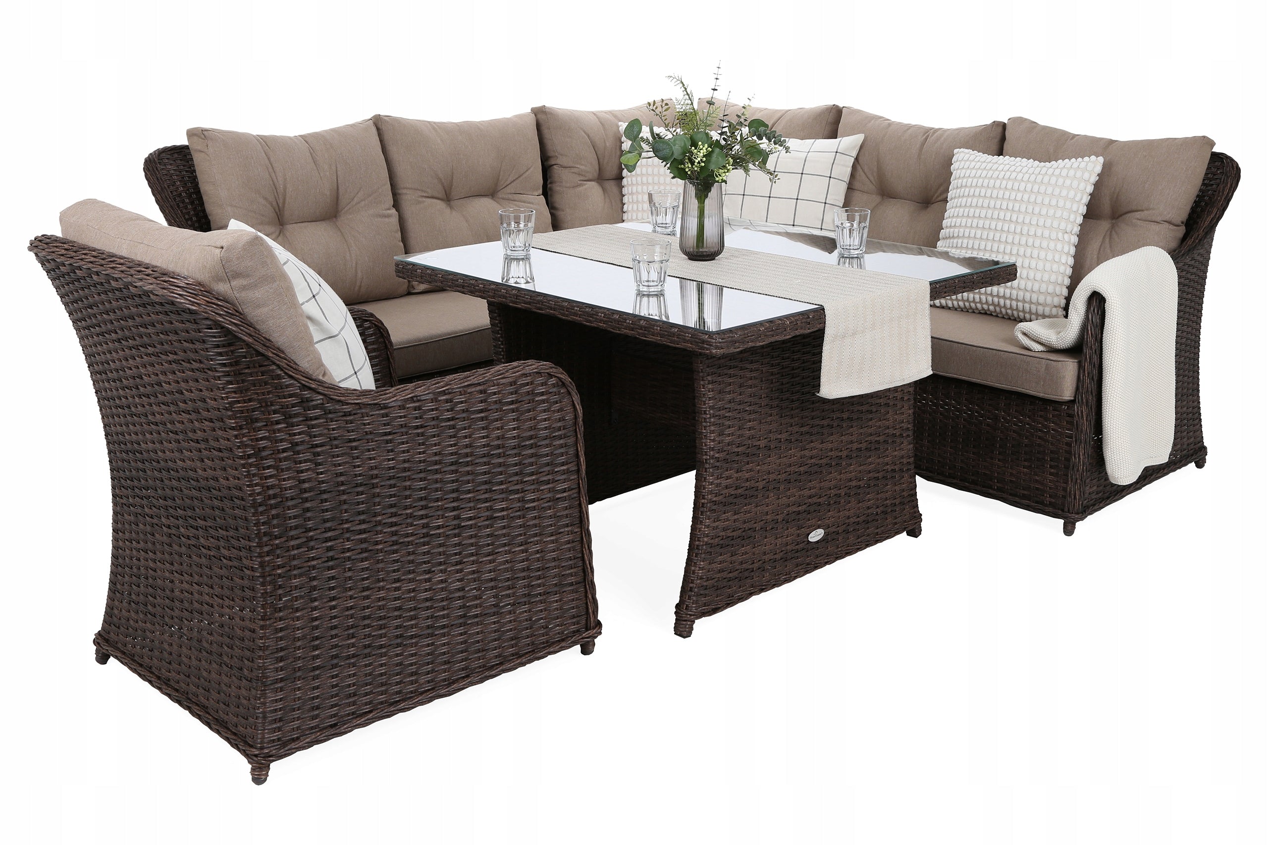 Garden furniture rattan corner set Bergamo Brown Mat/Brown Melange