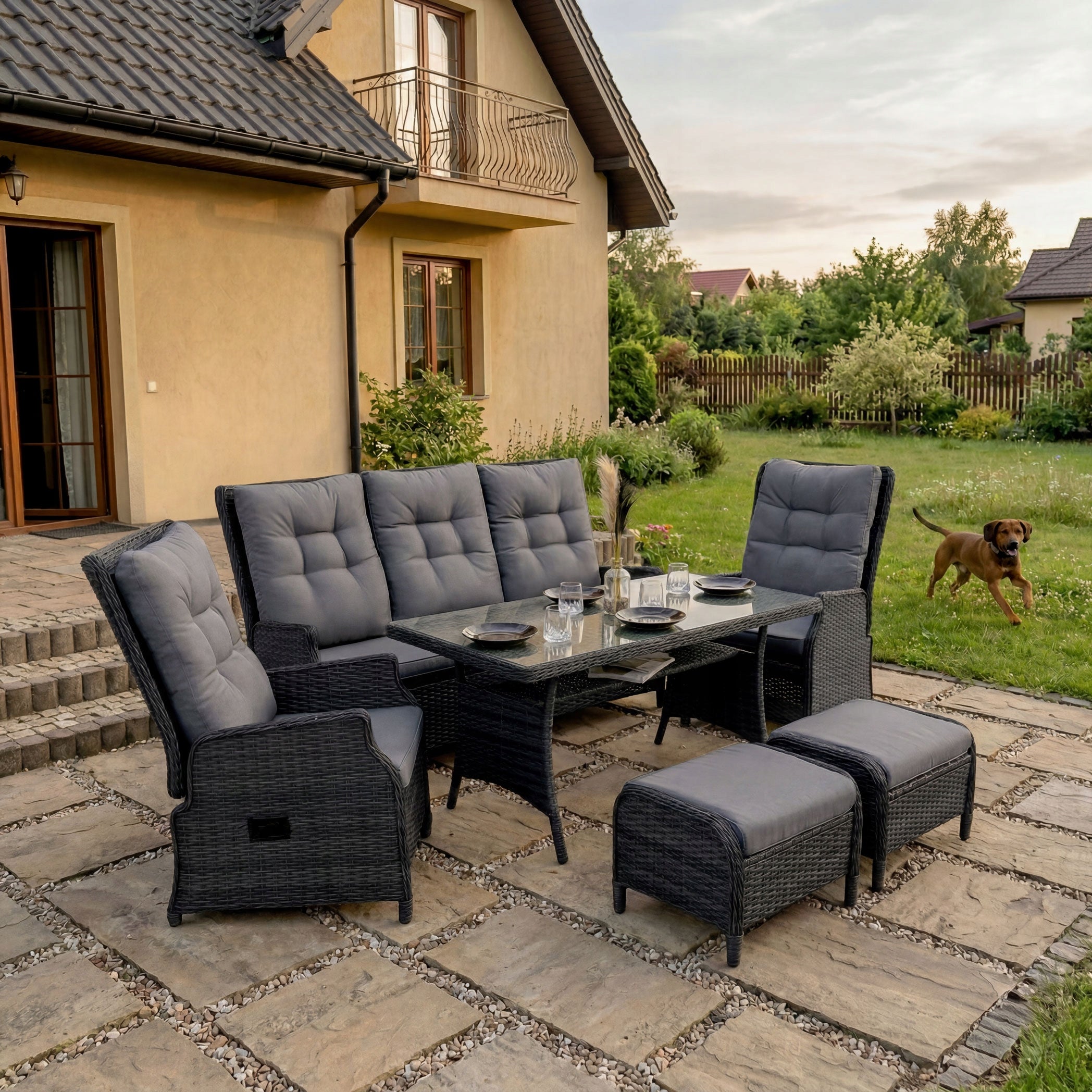 Garden furniture set ALICANTE technoratan black cushions adjustment Manufacturer EMWOmeble