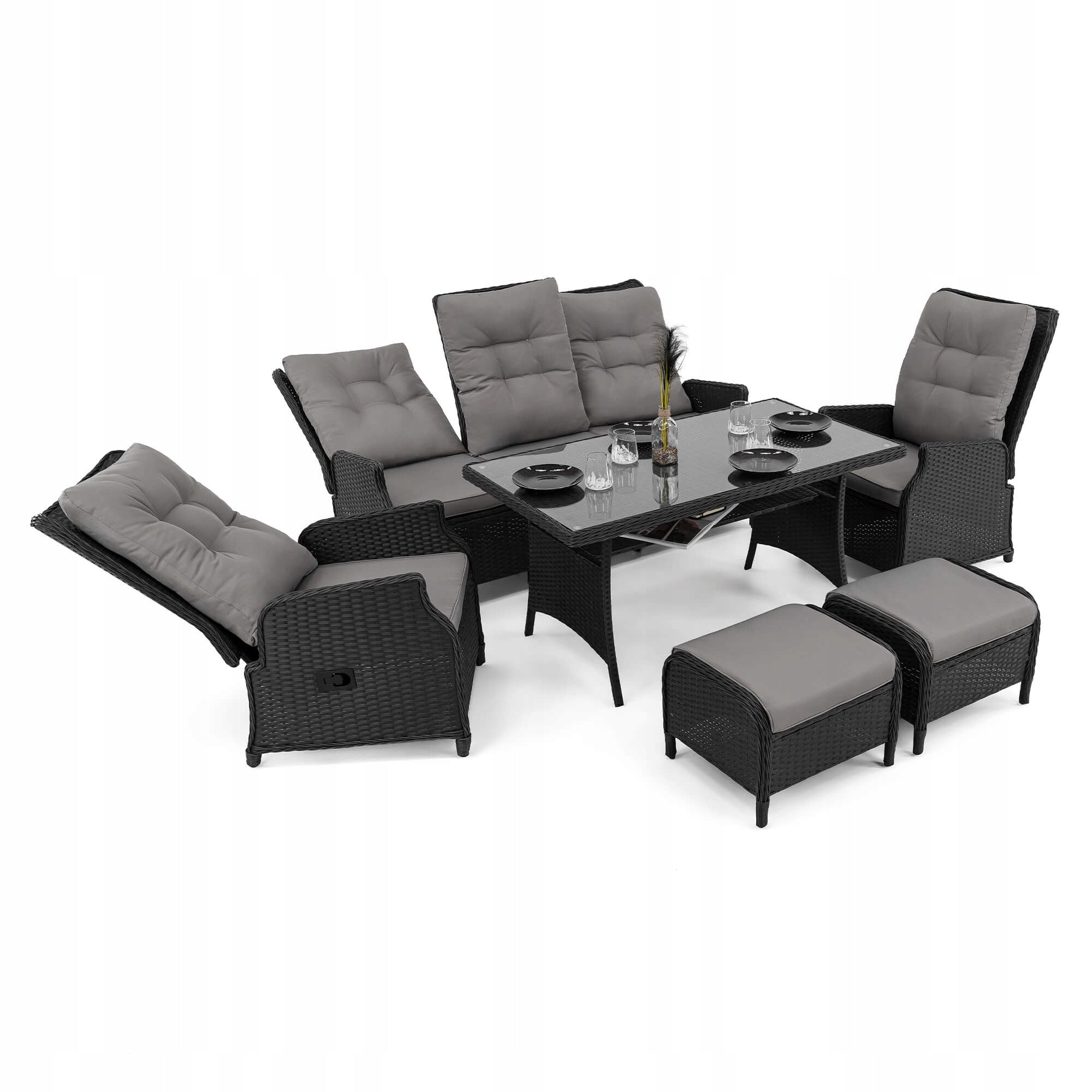 Garden furniture set ALICANTE technoratan black cushions adjustment
