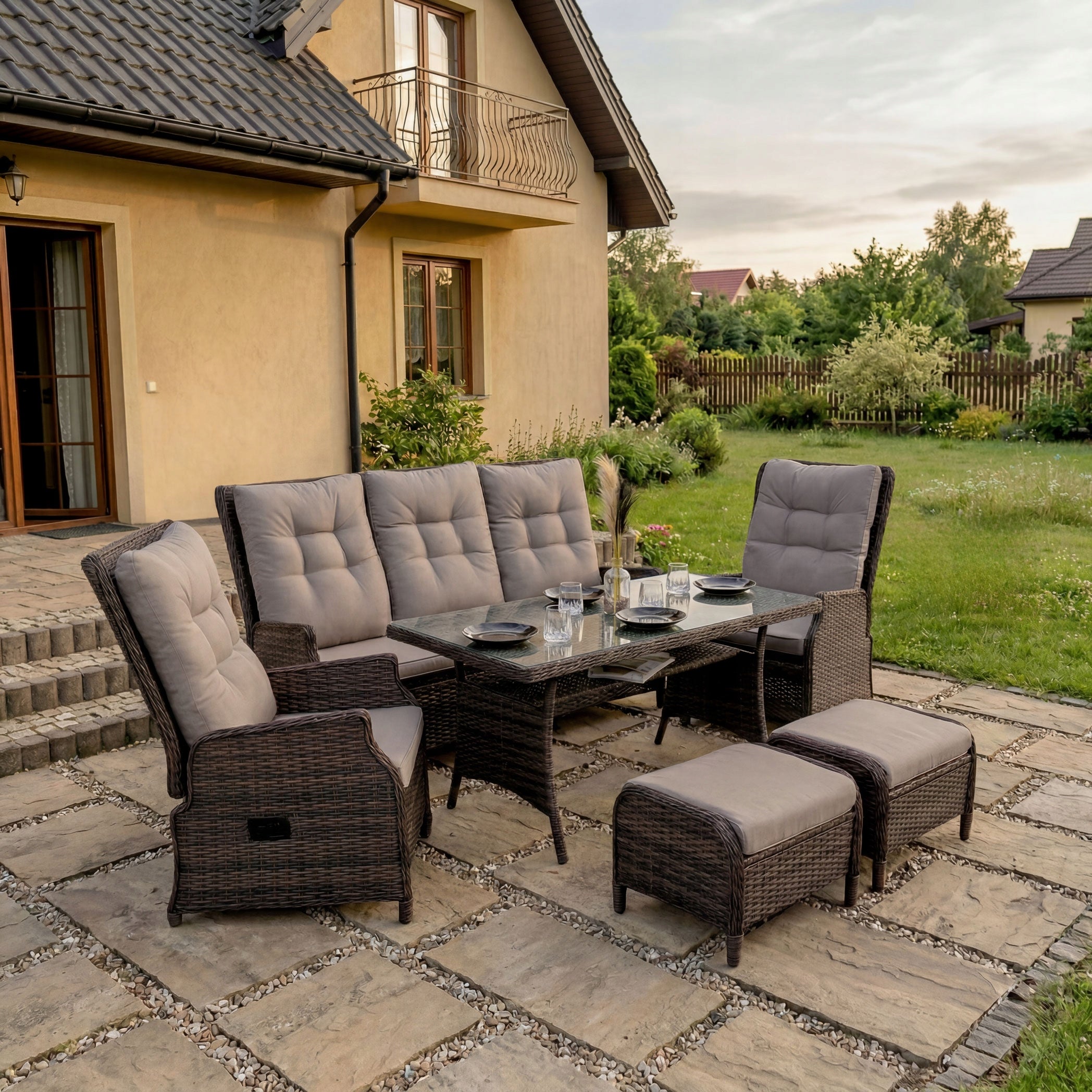 Garden furniture set ALICANTE technoratan brown cushions adjustment Manufacturer EMWOmeble