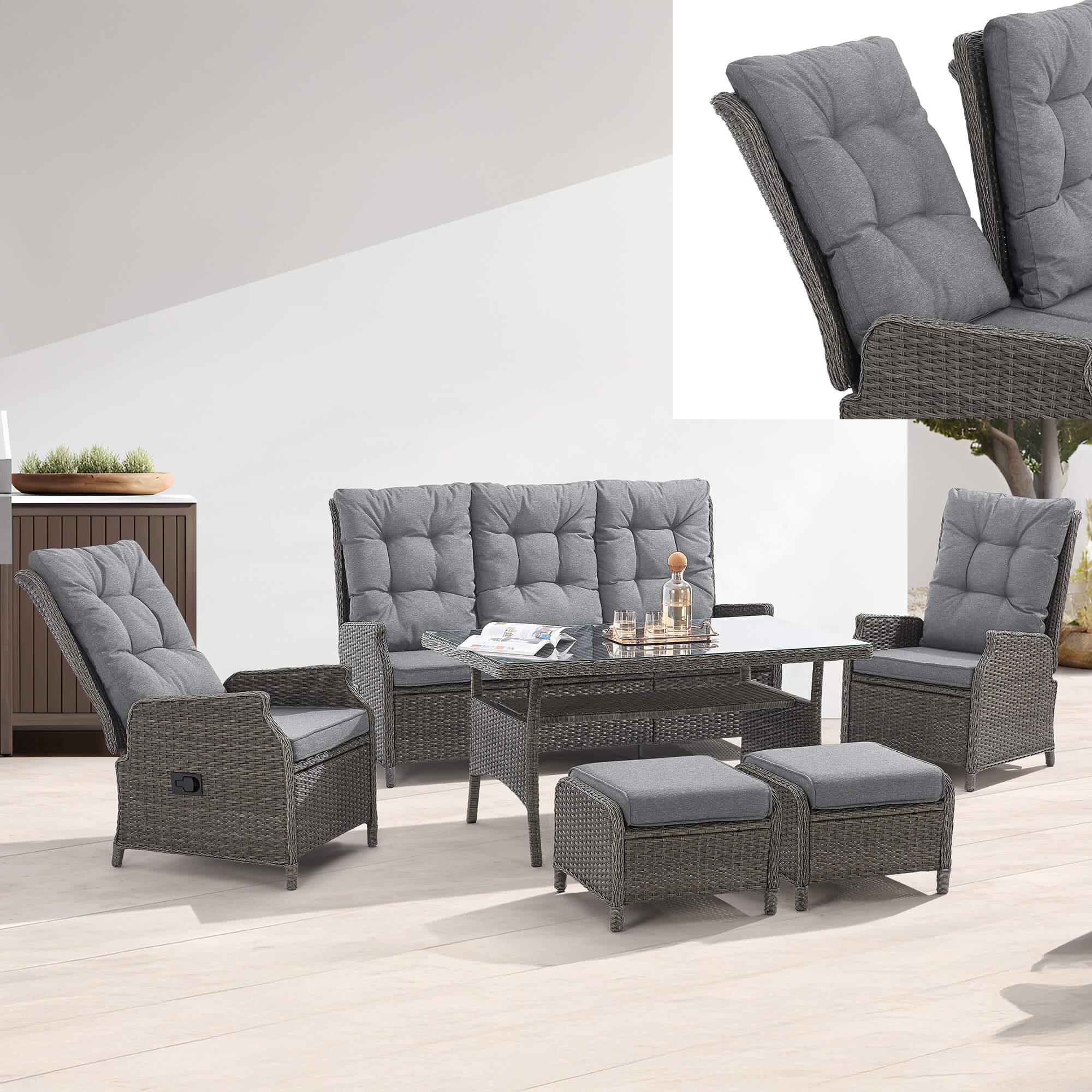 Garden furniture set ALICANTE technoratan grey cushions grey adjustment