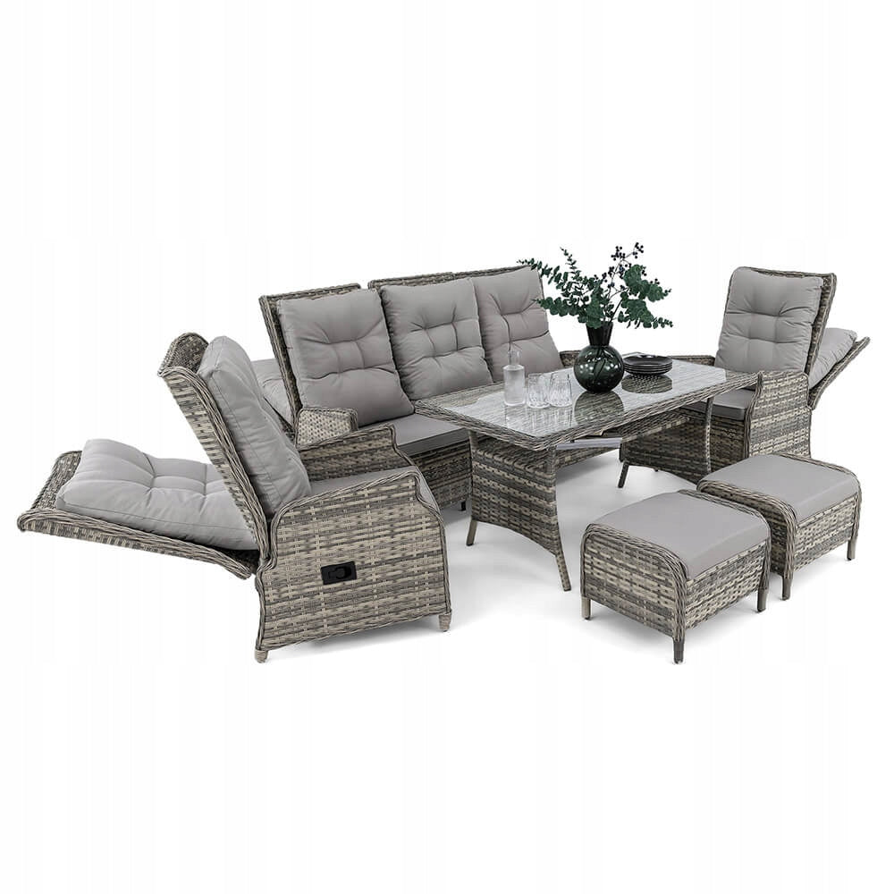 Garden furniture set ALICANTE technoratan light grey cushions adjustment