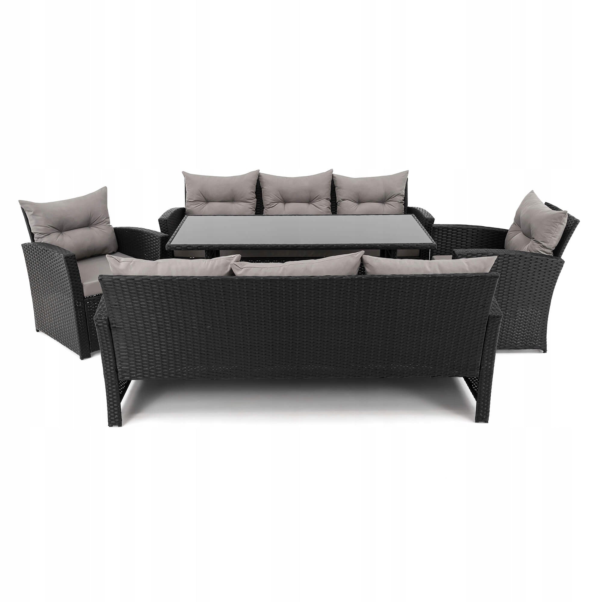 Garden furniture set Marseille 8 BP rattan black cushions grey Color black