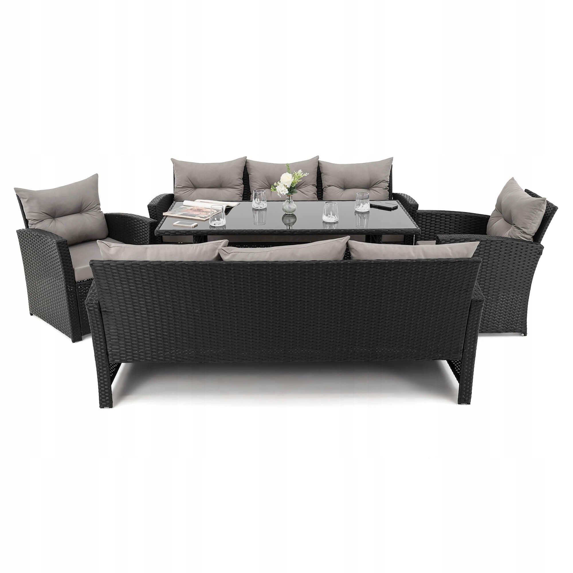 Garden furniture set Marseille 8 BP rattan black cushions grey Manufacturer EMWOmeble