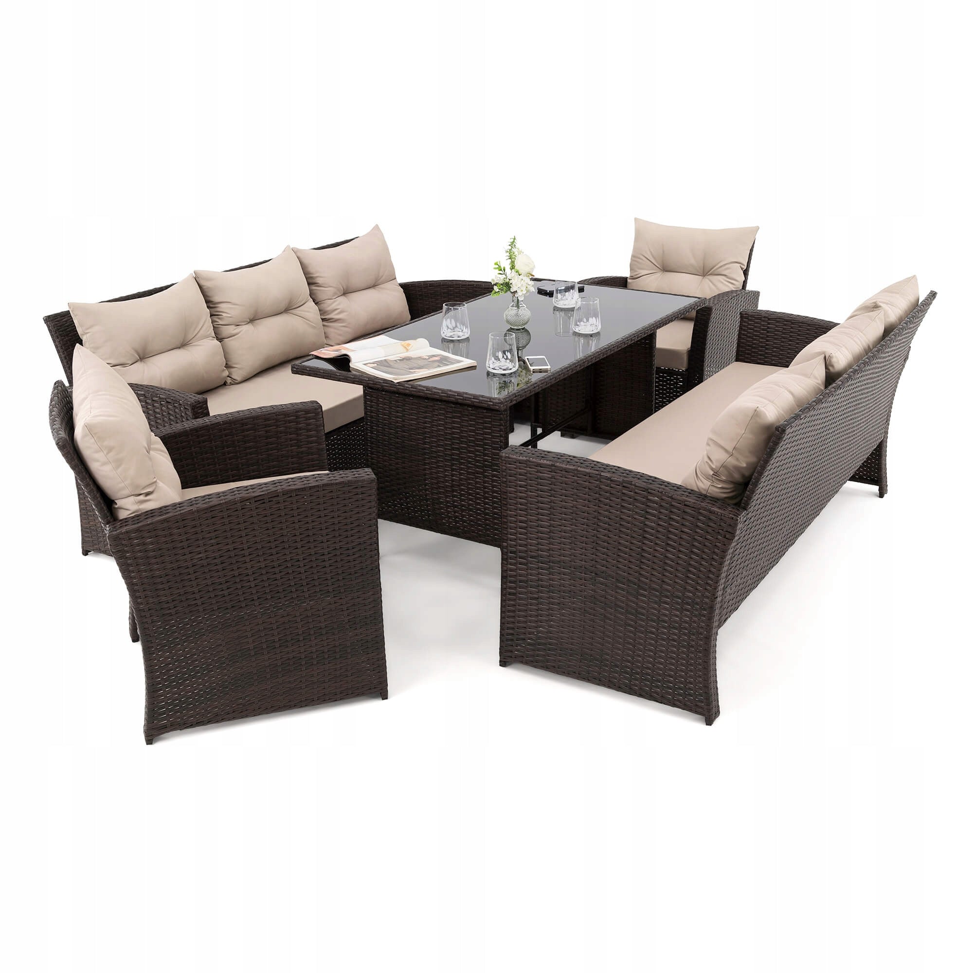 Garden furniture set Marseille 8 BP rattan brown cushions beige