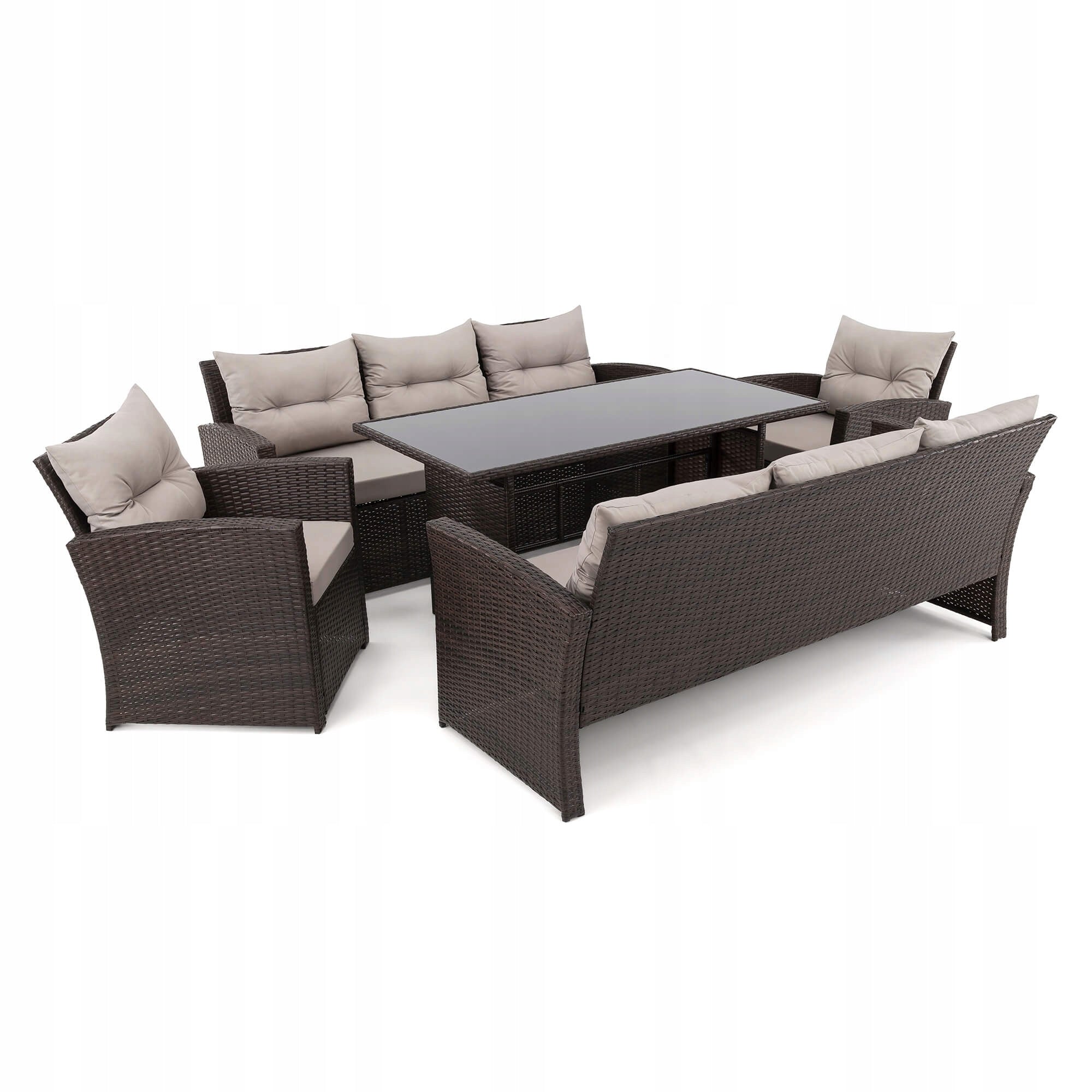 Garden furniture set Marseille 8 BP rattan brown cushions grey Color brown