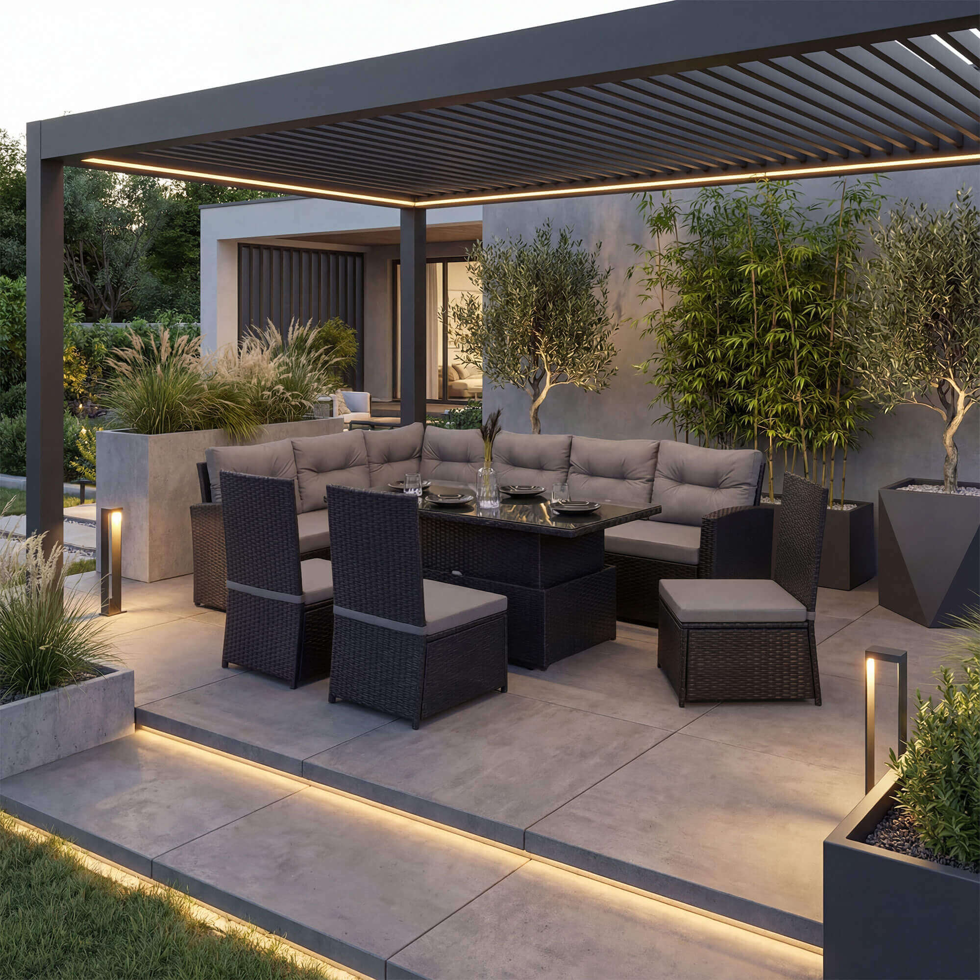Garden furniture set TOKYO rattan brown cushions grey Main material synthetic rattan