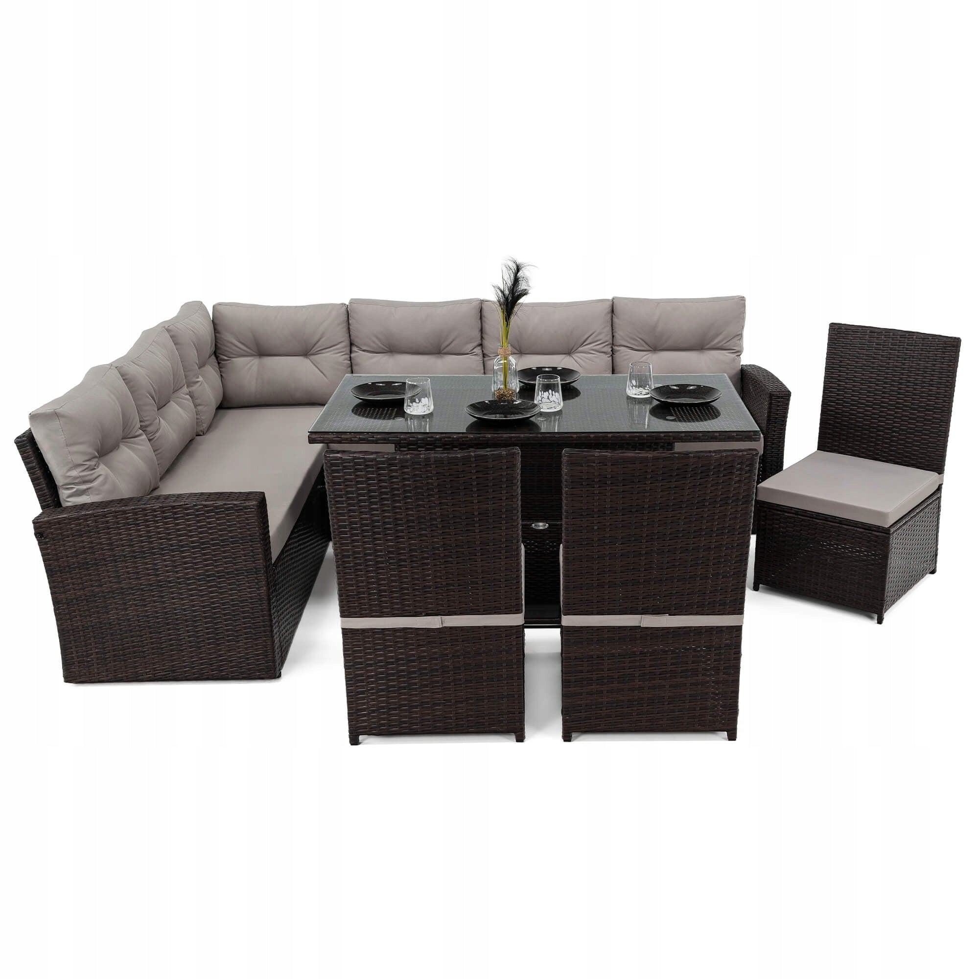 Garden furniture set TOKYO rattan brown cushions grey Manufacturer EMWOmeble