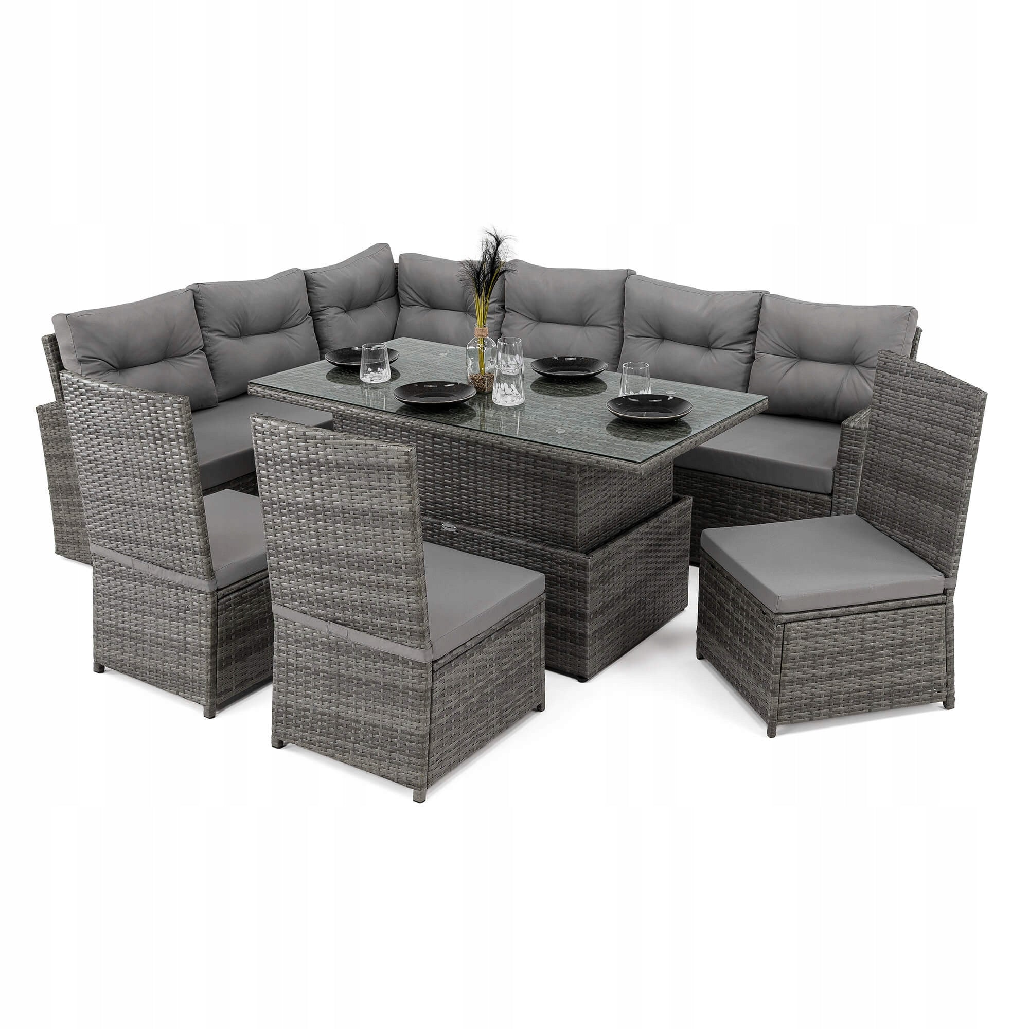 Garden furniture set TOKYO rattan grey cushions grey