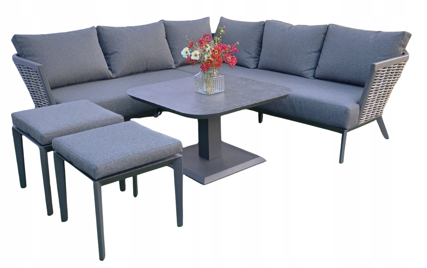 Garden furniture set corner aluminum rattan table adjustable Packaging status original