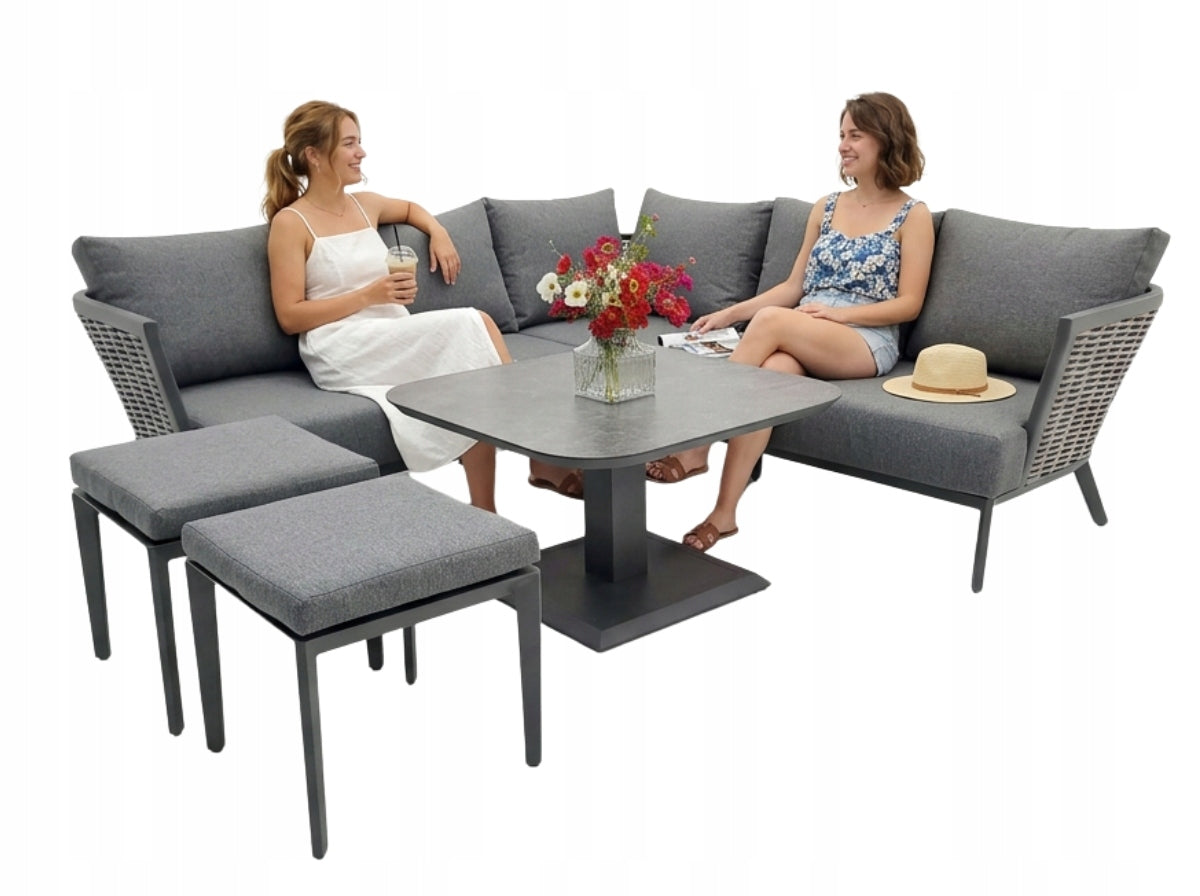 Garden furniture set corner aluminum rattan table adjustable