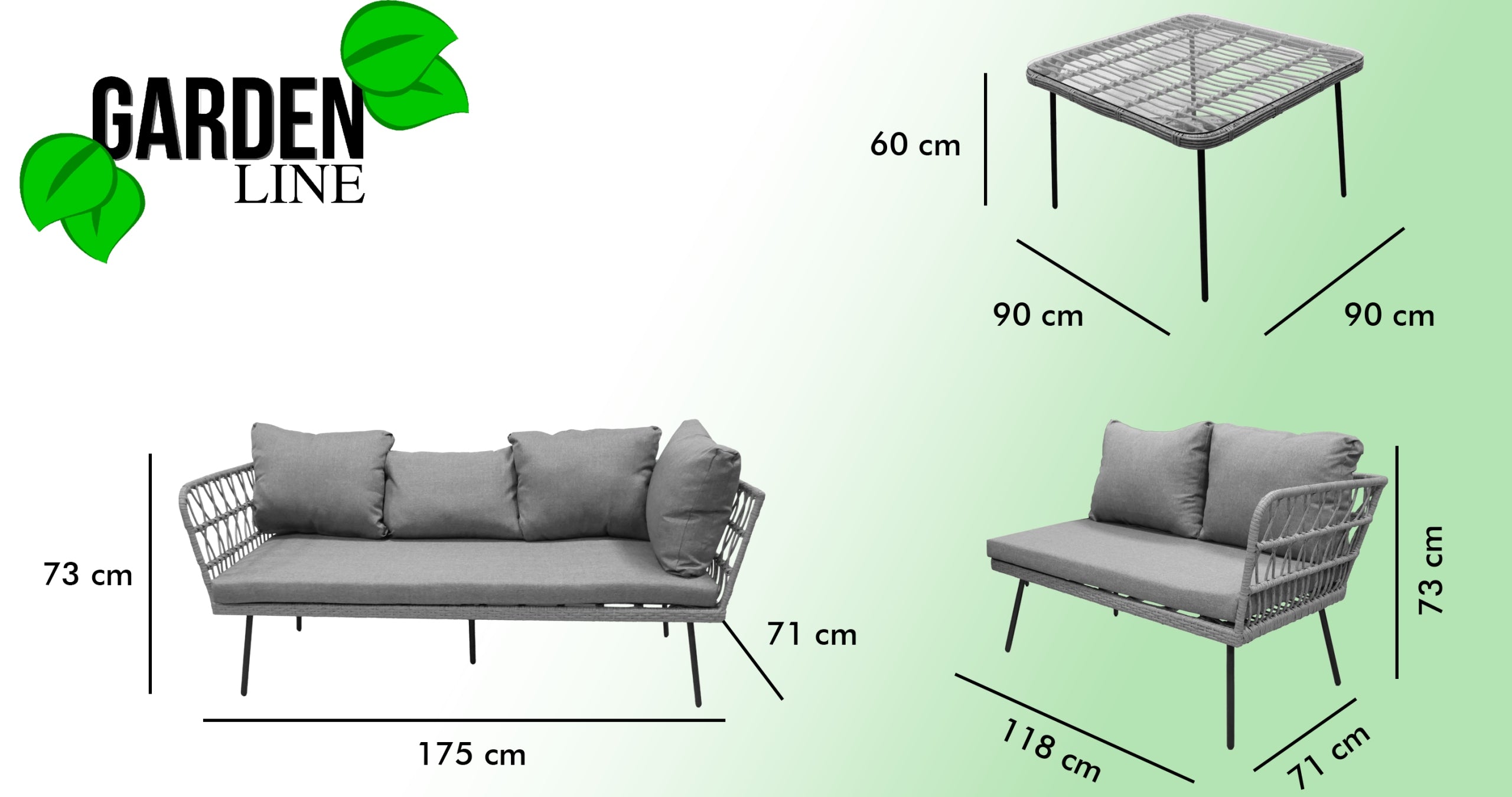 Garden furniture set corner rattan table grey cushions Manufacturer code ABI3385