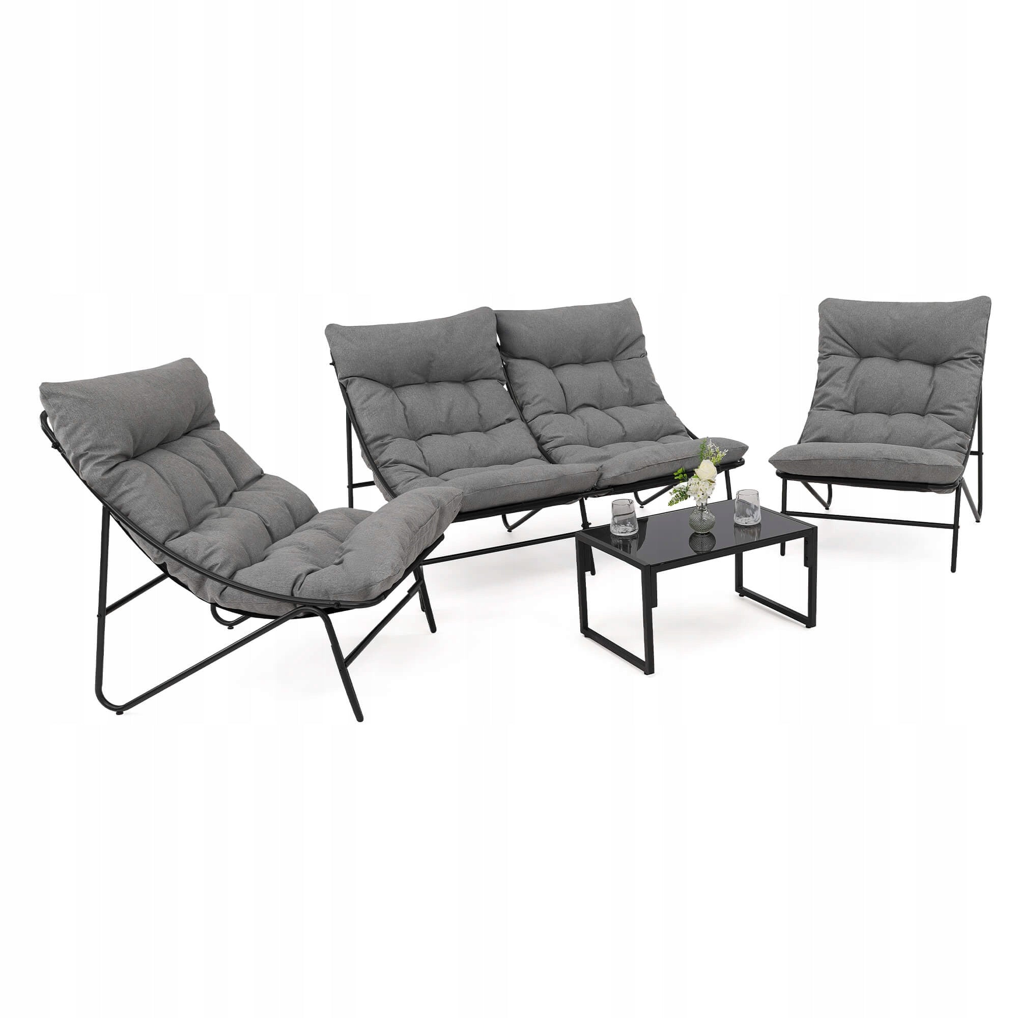 Garden furniture set for 4 people SA2006 black cushions grey