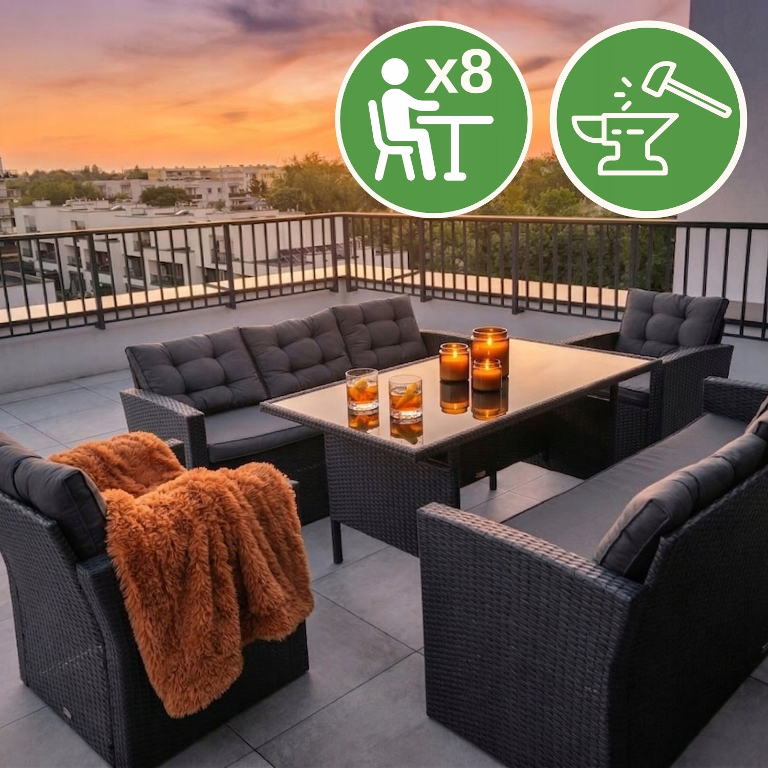 Garden furniture set for 8 people Topiano Grande anthracite rattan Packaging status original