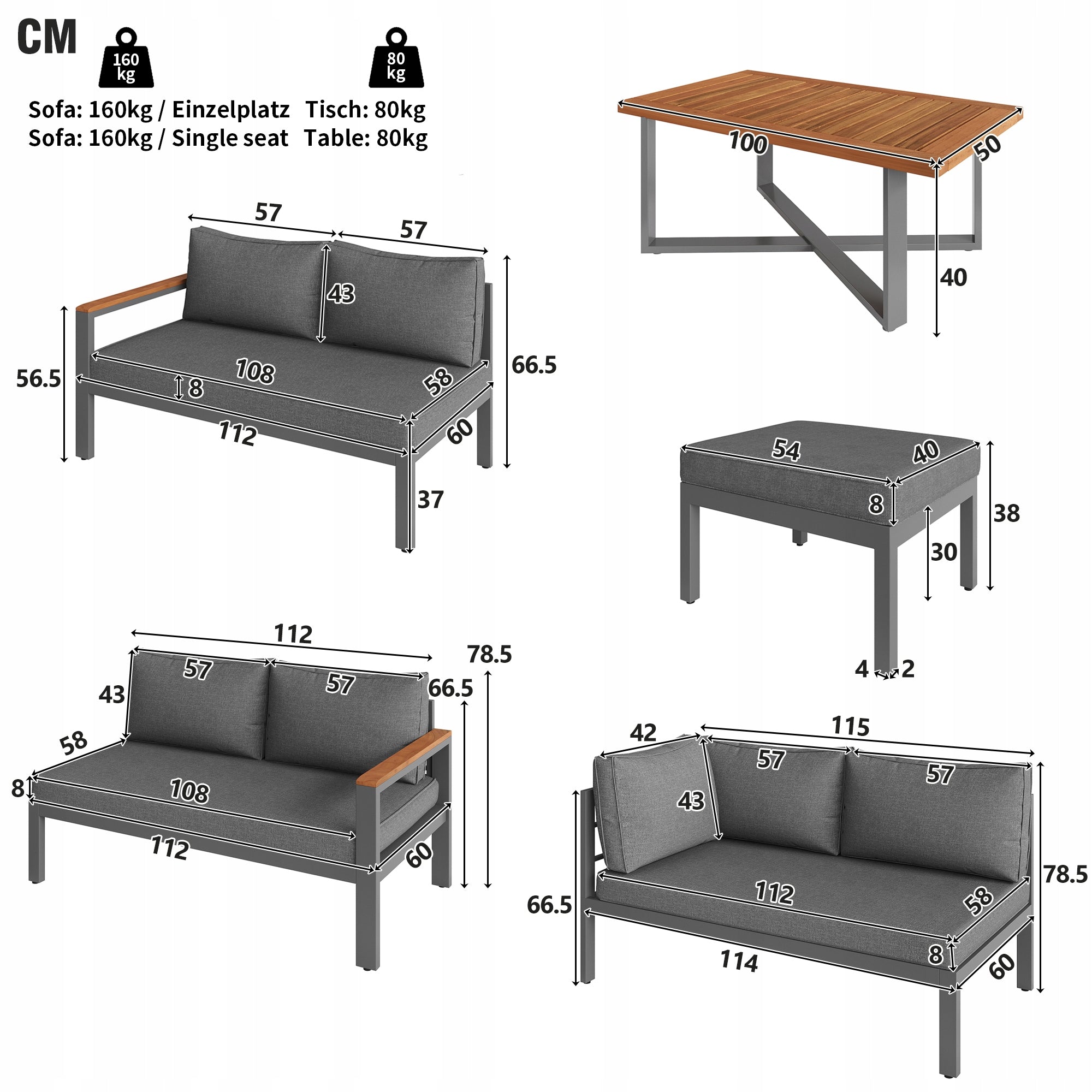 Garden furniture set lounge iron galvanized grey 7 people waterproof Packaging status original