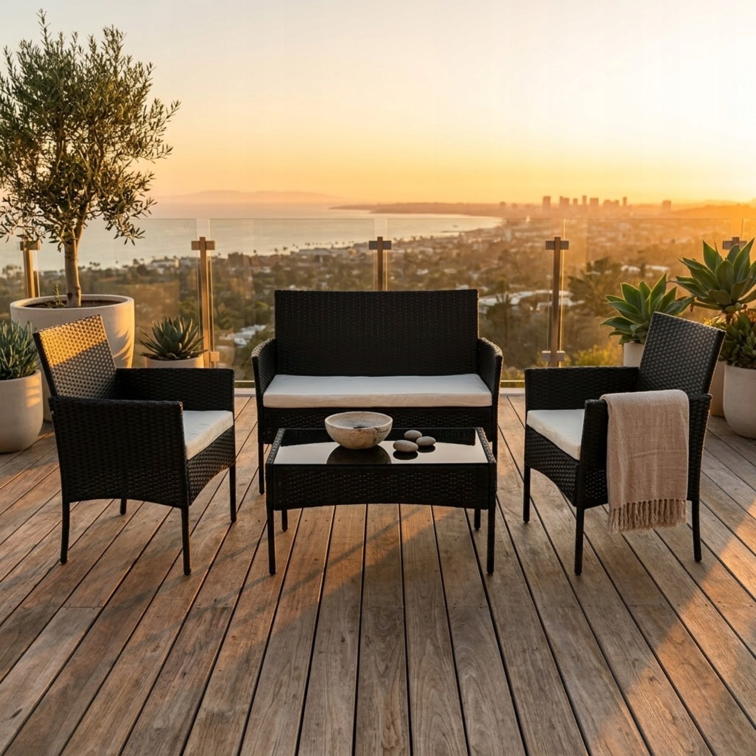 Garden furniture set rattan Funfit Garden black 4 el. Set contents armchair bench low coffee table
