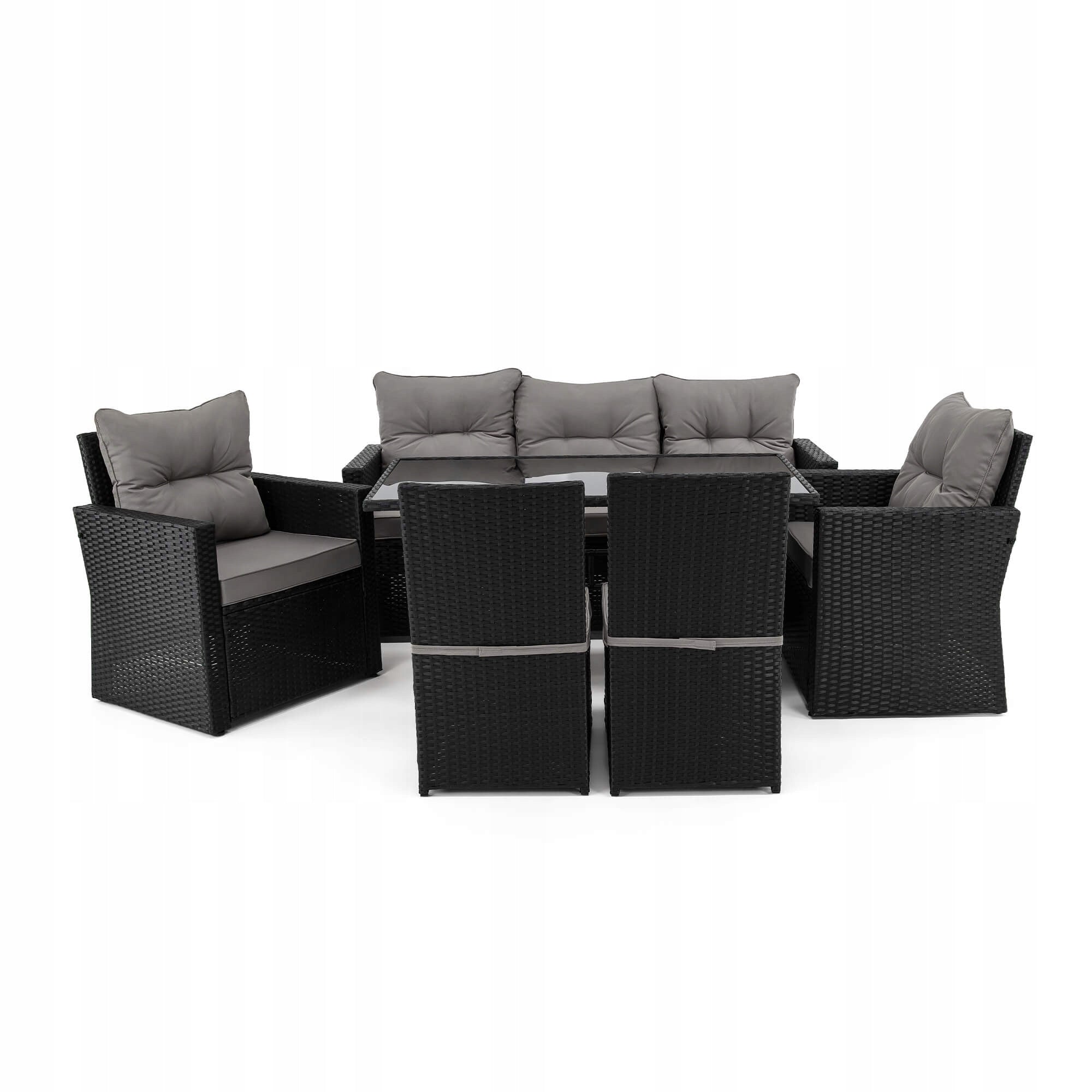 Garden furniture set rattan MONAKO XL black cushions grey Color black