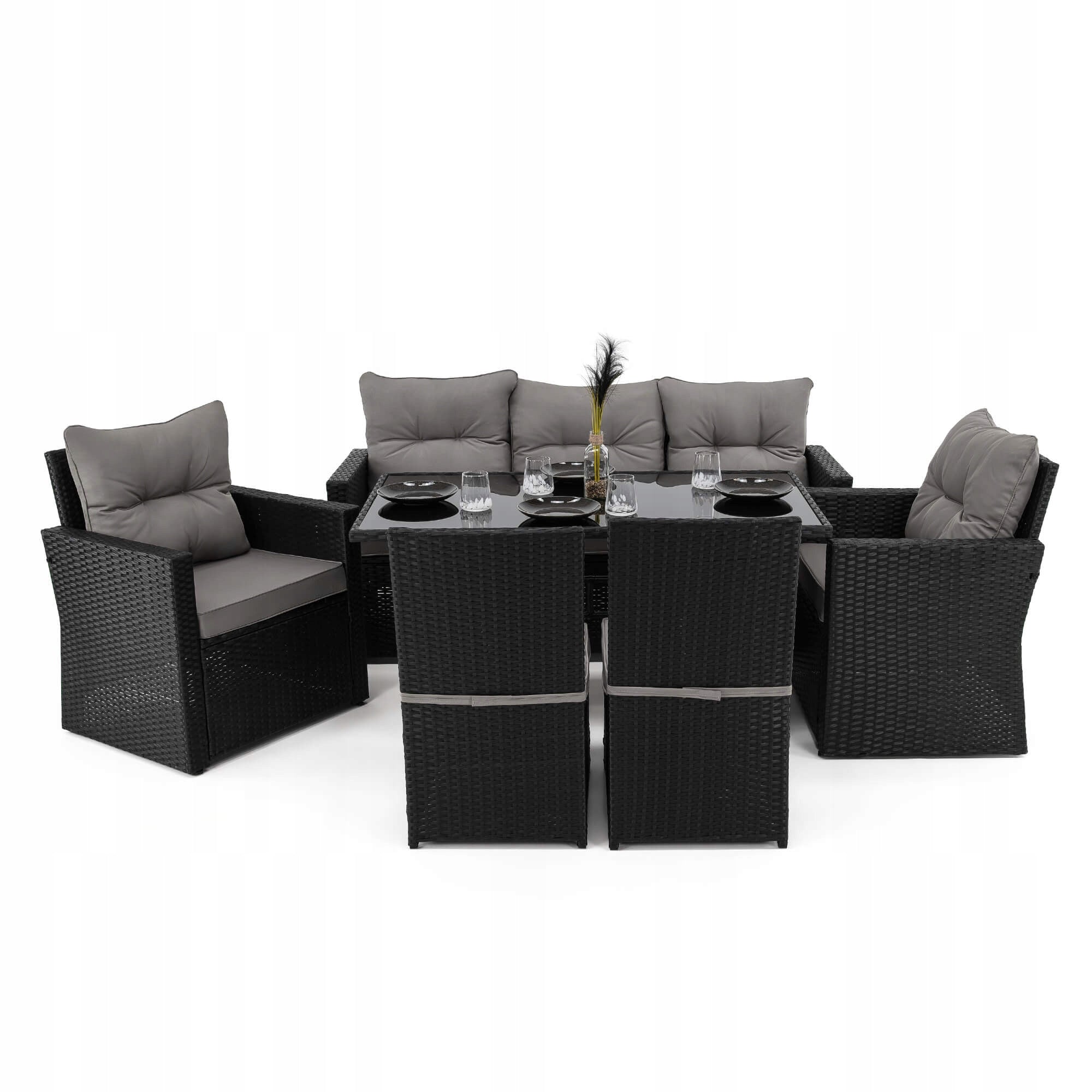 Garden furniture set rattan MONAKO XL black cushions grey Packaging status original