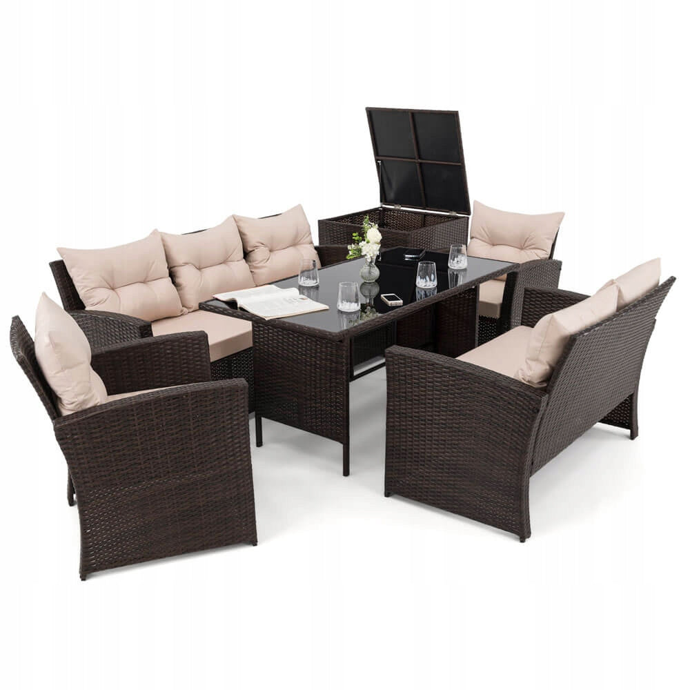 Garden furniture set rattan Marseille BIG brown cushions beige